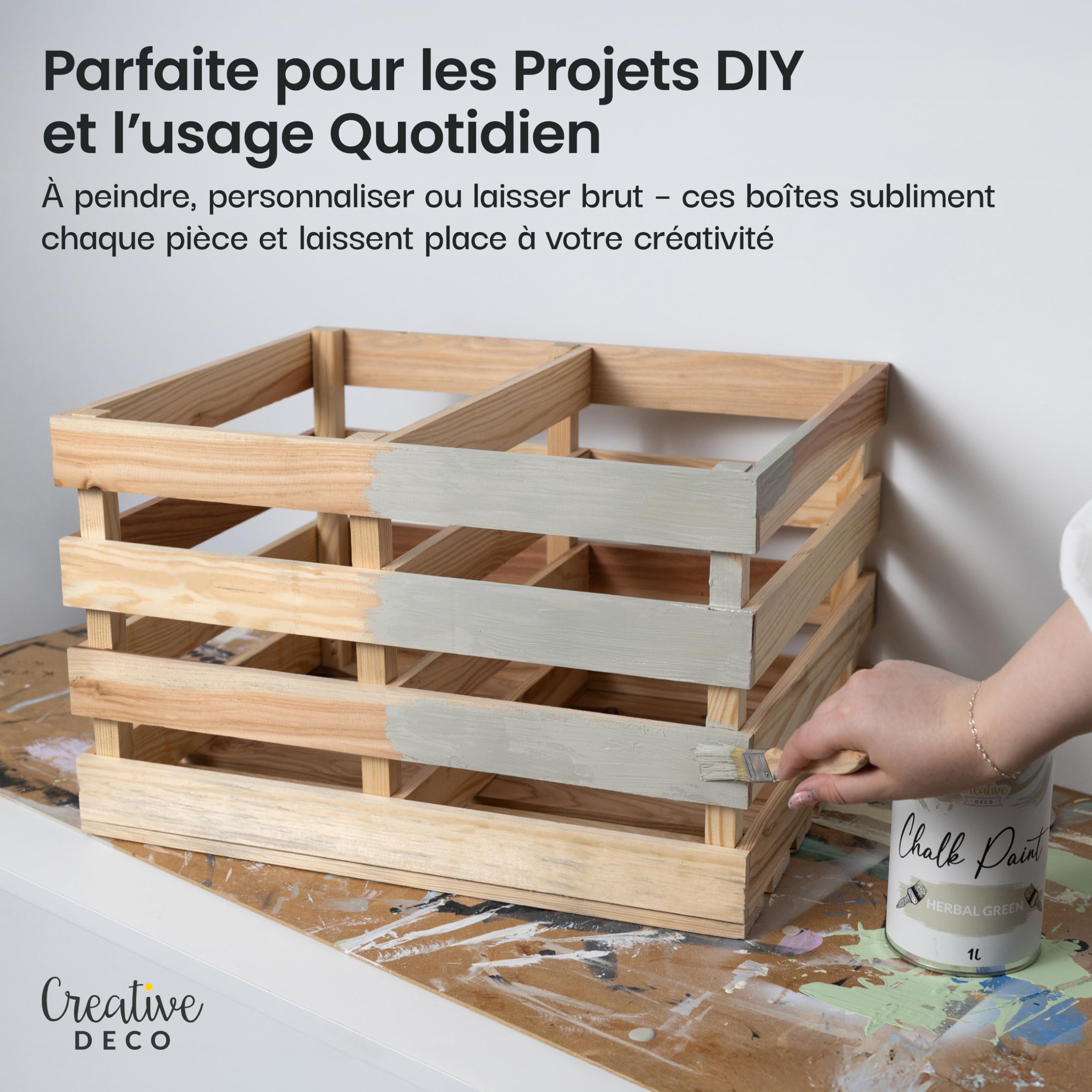 Creative Deco Caisse bois naturel étagère 50x40x30 cm beige