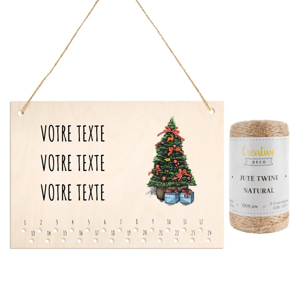 Creative Deco Sapin calendrier avent bois personnalisé A4