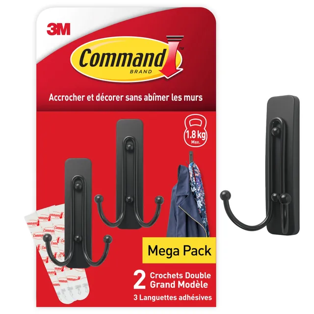 Command Crochets métal noir mat grand modèle 2 pièces 1,8 kg
