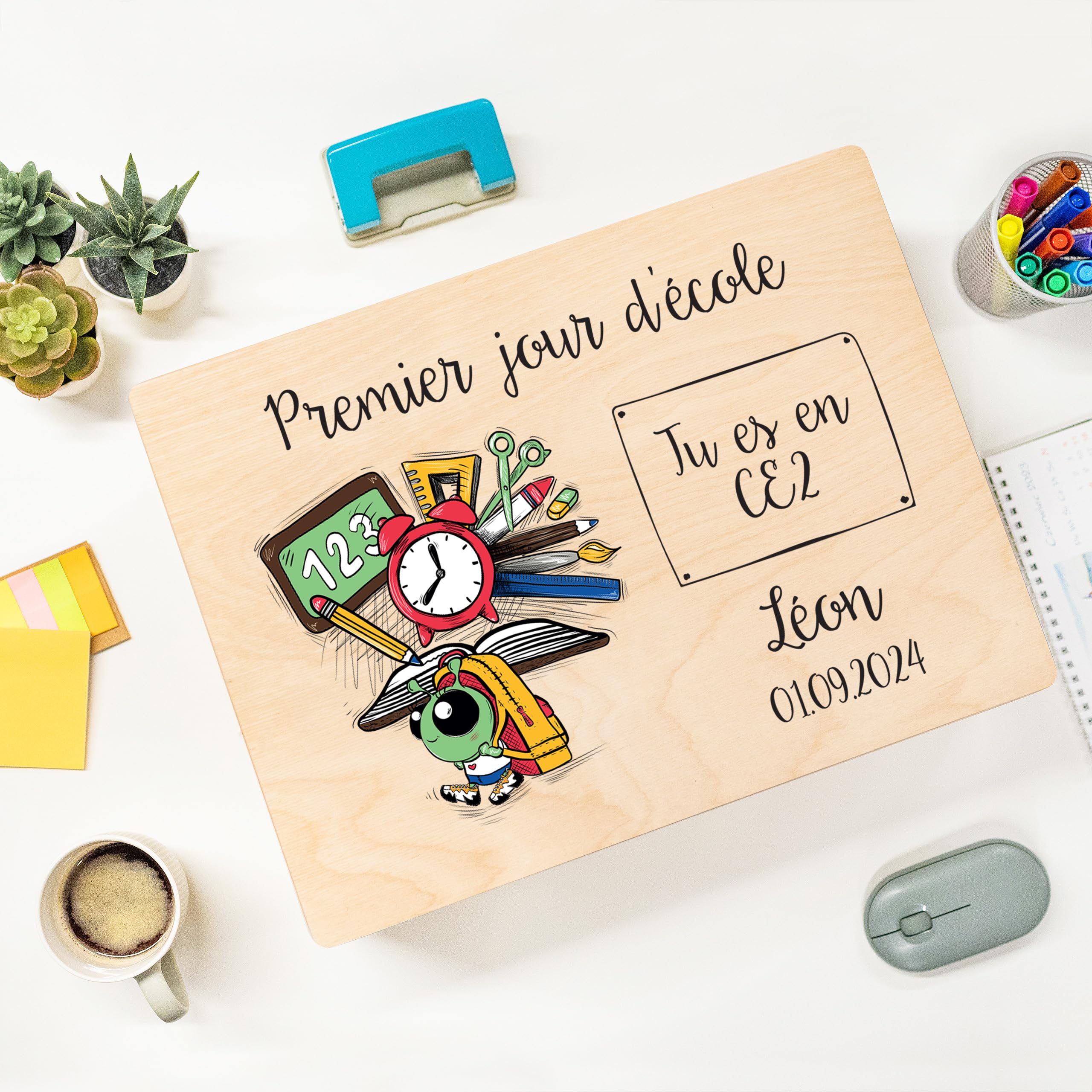 Creative Deco Boîte Bois Souvenir École Extraterrestre 30x20x14