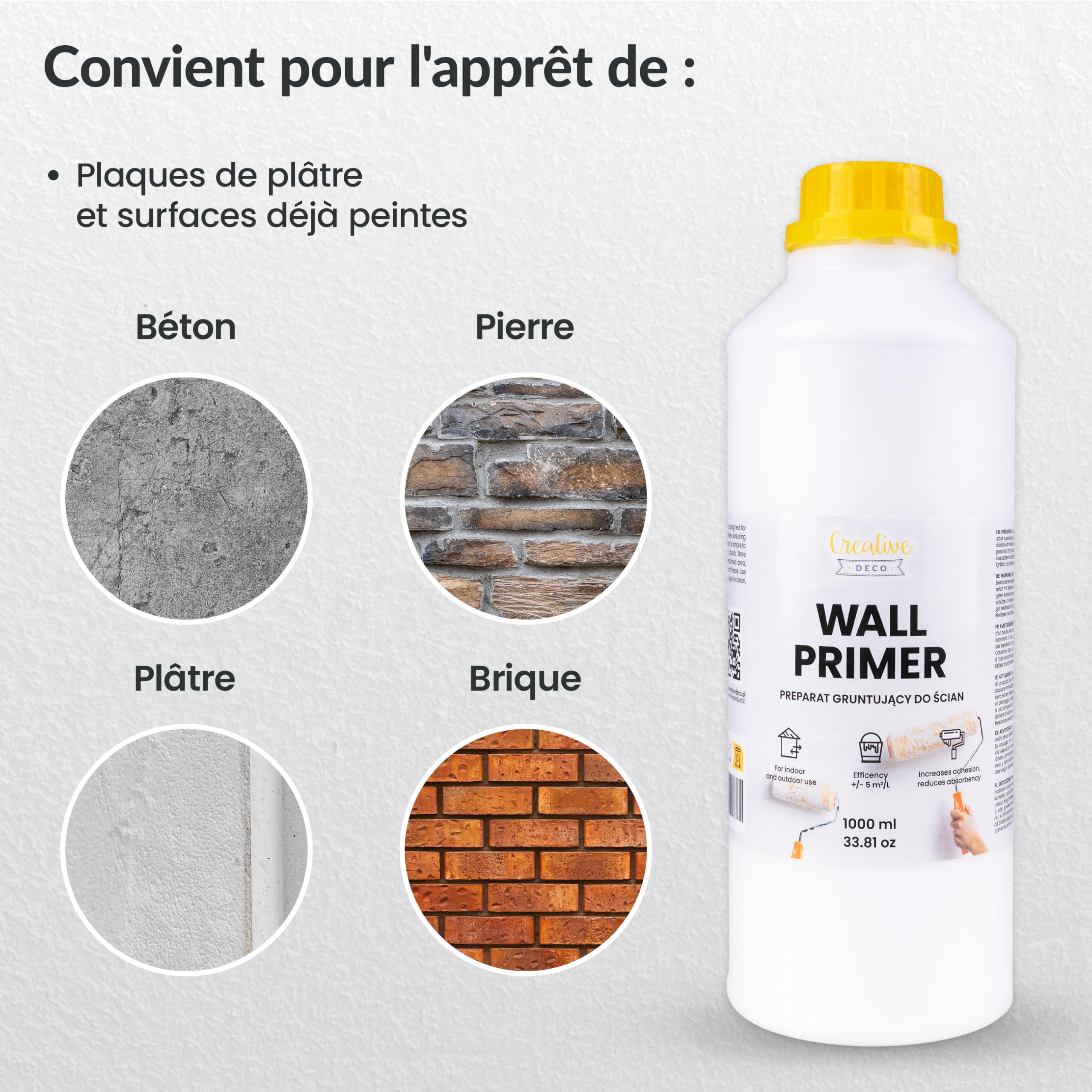 Creative Deco Apprêt Mural Blanc 1L Murs Plafonds