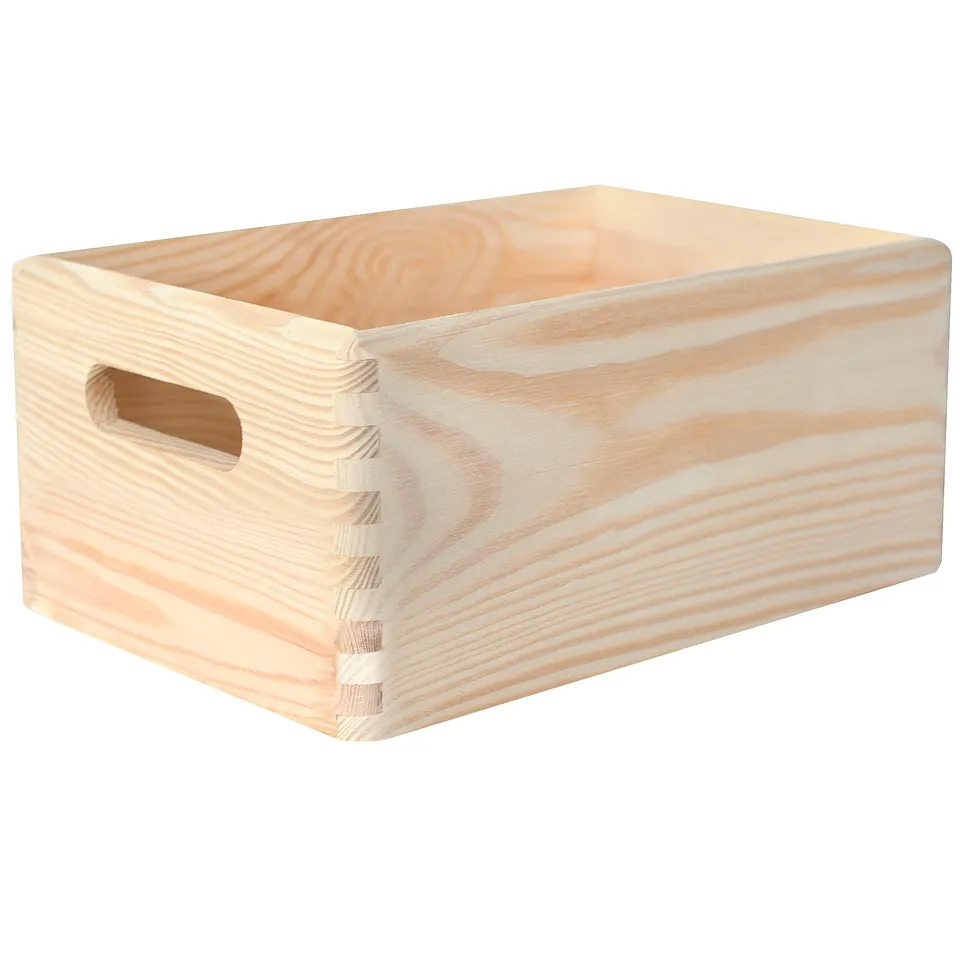 Creative Deco caisse bois rangement 30x20x14cm poignées pin