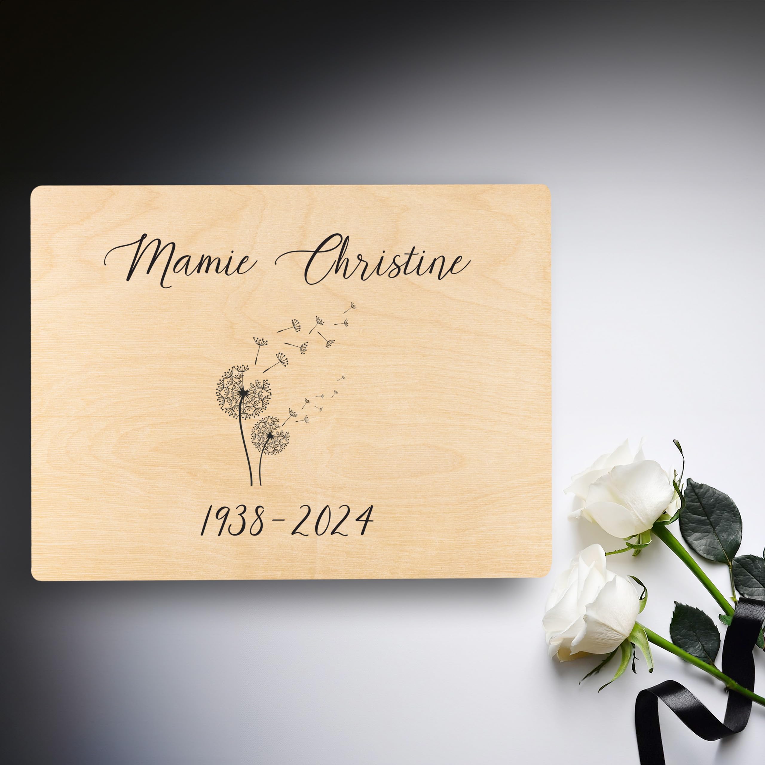 Creative Deco Boîte en bois deuil pissenlit 40x30x14 dates