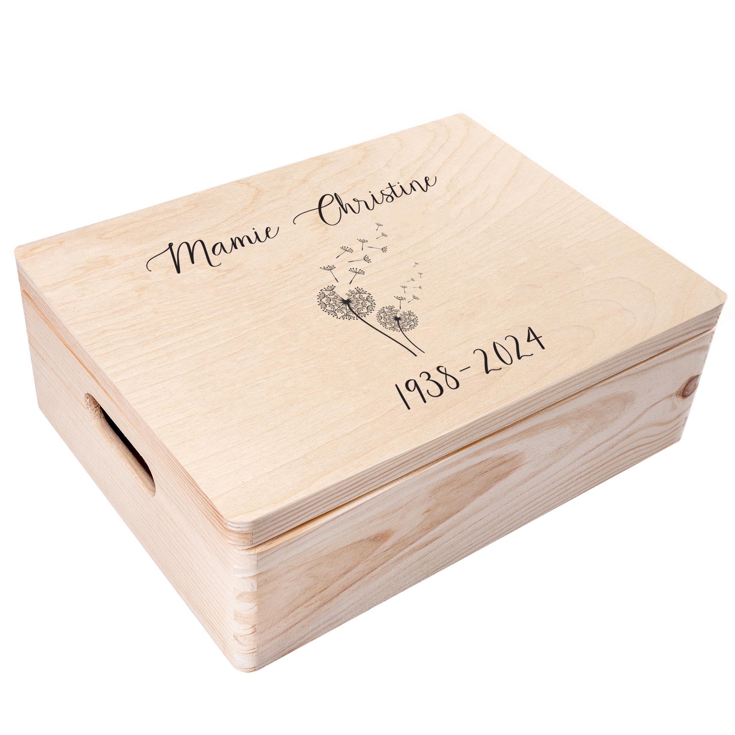 Creative Deco Boîte en bois deuil pissenlit 40x30x14 dates
