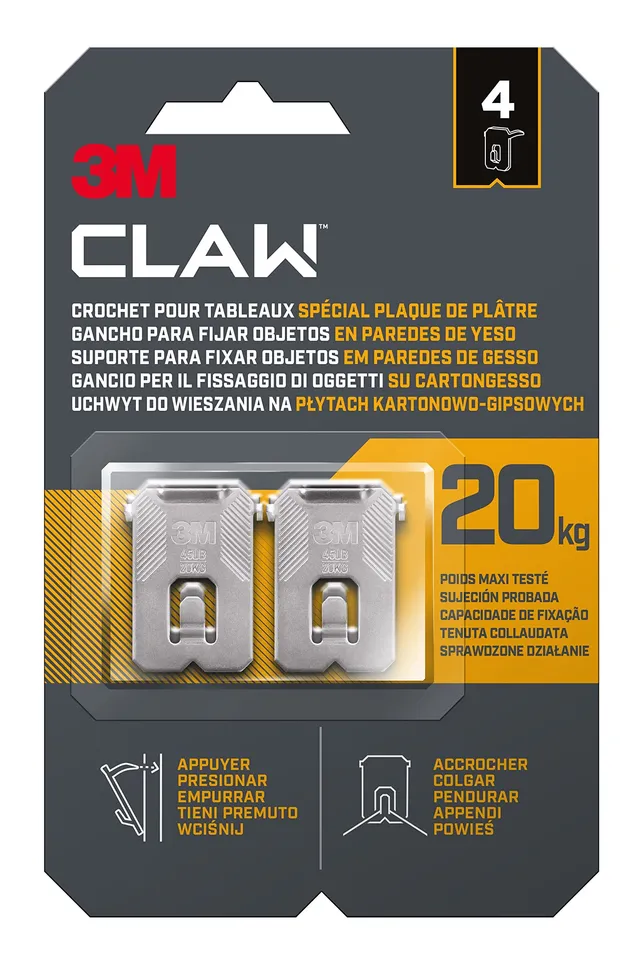 Command 3M CLAW crochet tableau plâtre 20 kg lot 4