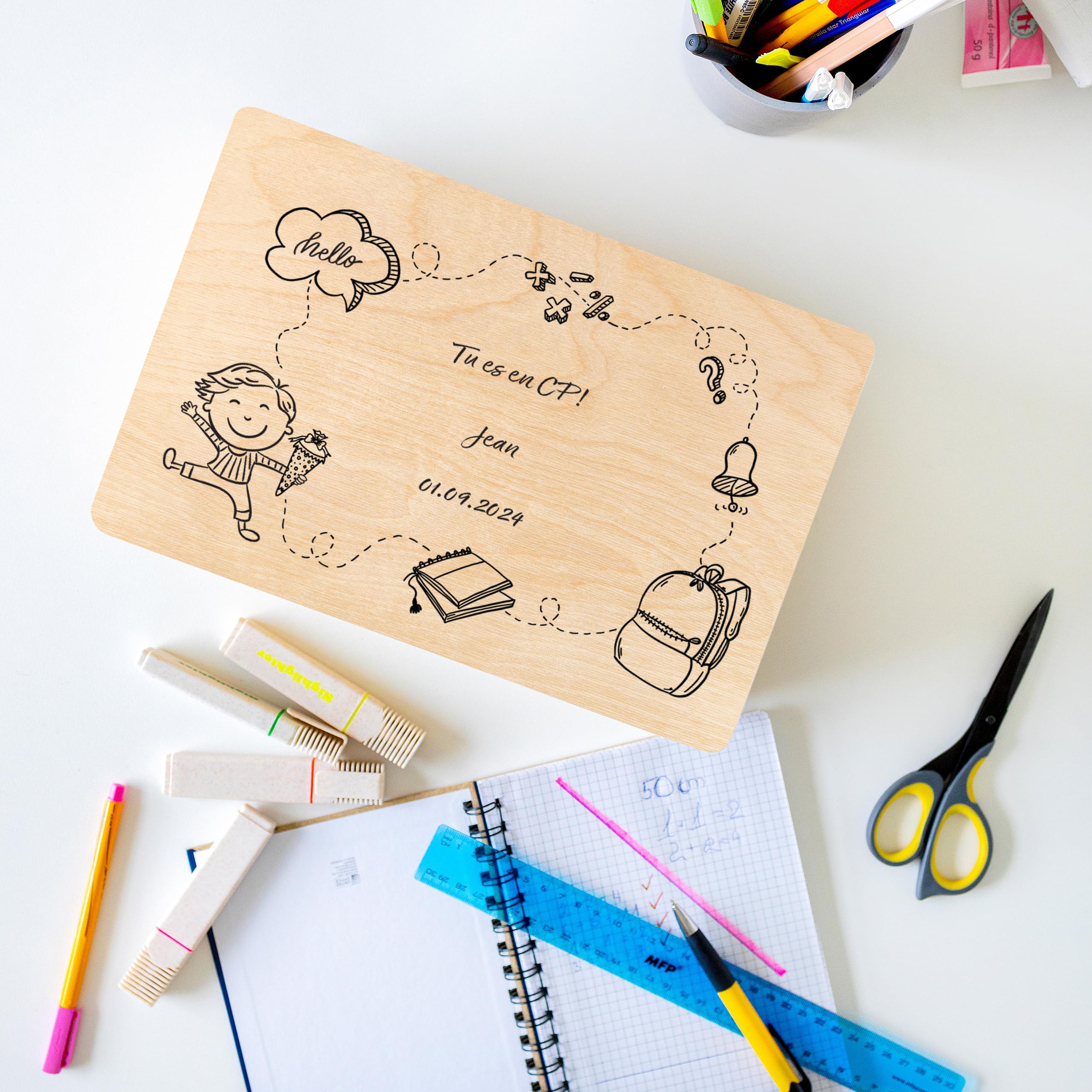 Creative Deco Boîte Bois Personnalisée Garçon 30 cm Rentrée