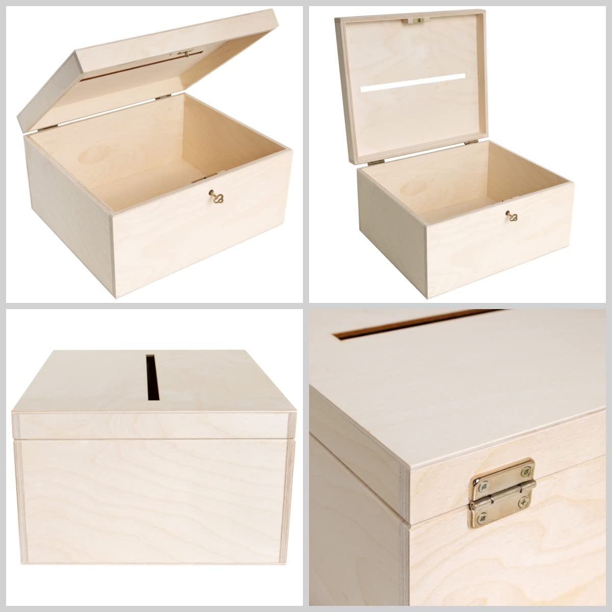 Creative Deco Urne bois 29x25x15 cm couvercle clé naturel