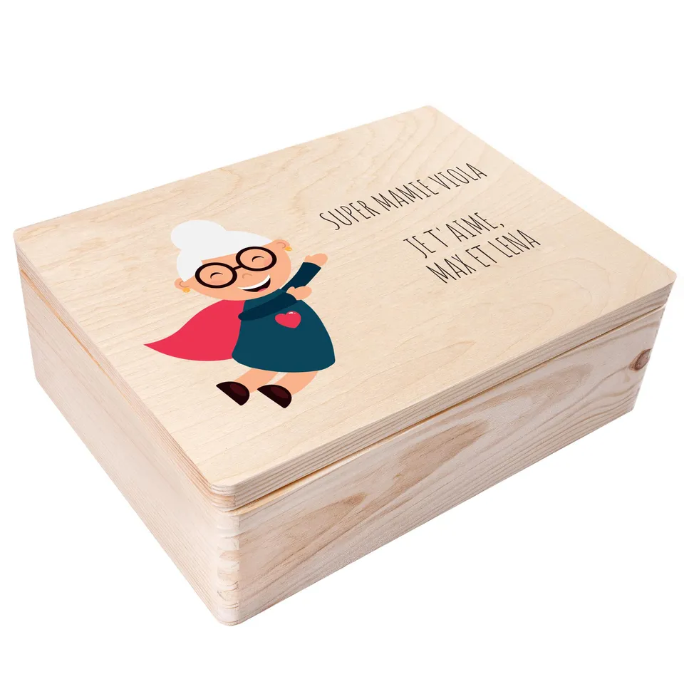 Creative Deco Boîte en bois grand-mère 40x30x14 personnalisée