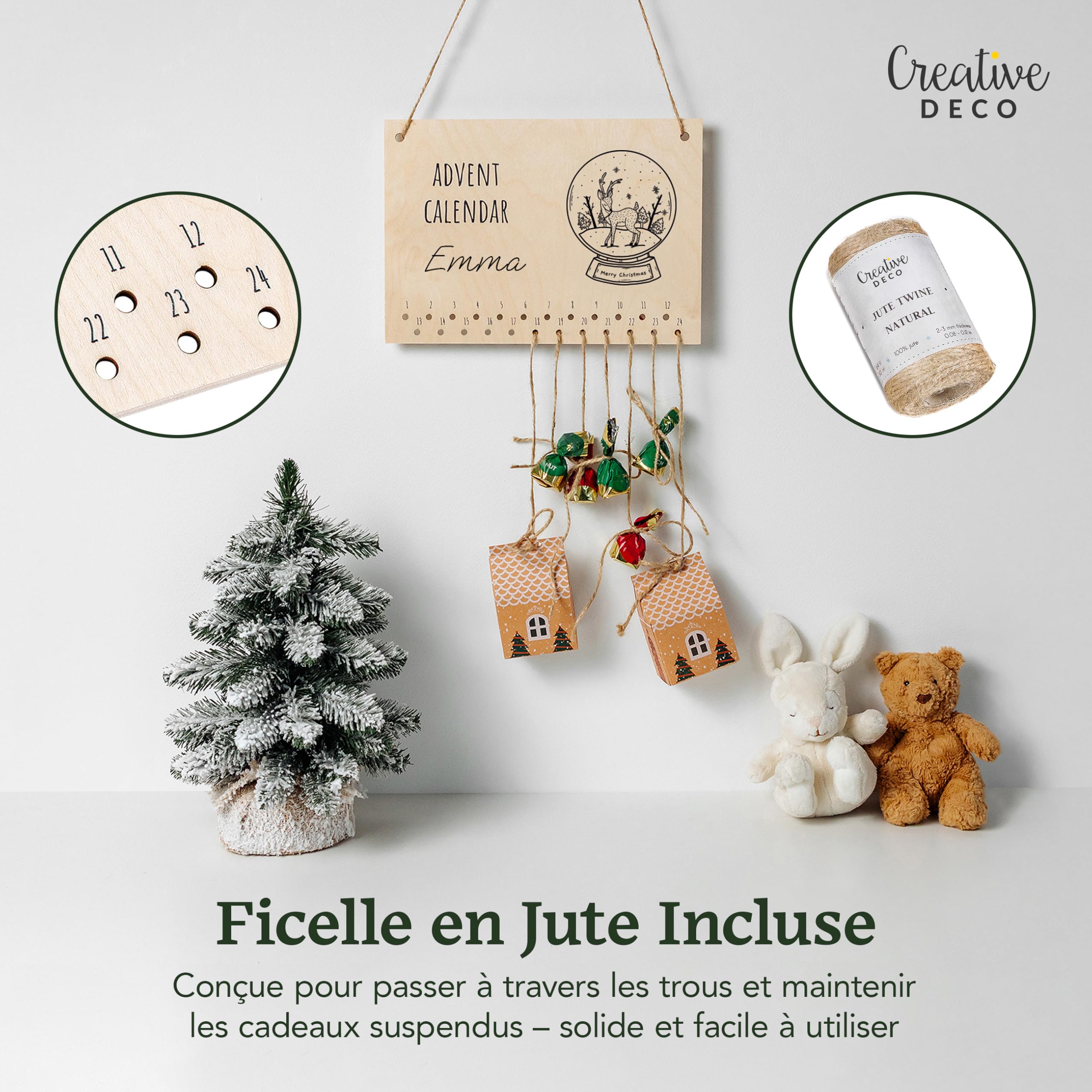 Creative Deco Sapin calendrier avent bois personnalisé A4