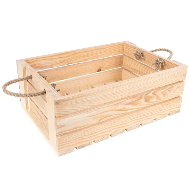 Creative Deco Wood caisse bois naturel 42x29x16 cm poignées jute