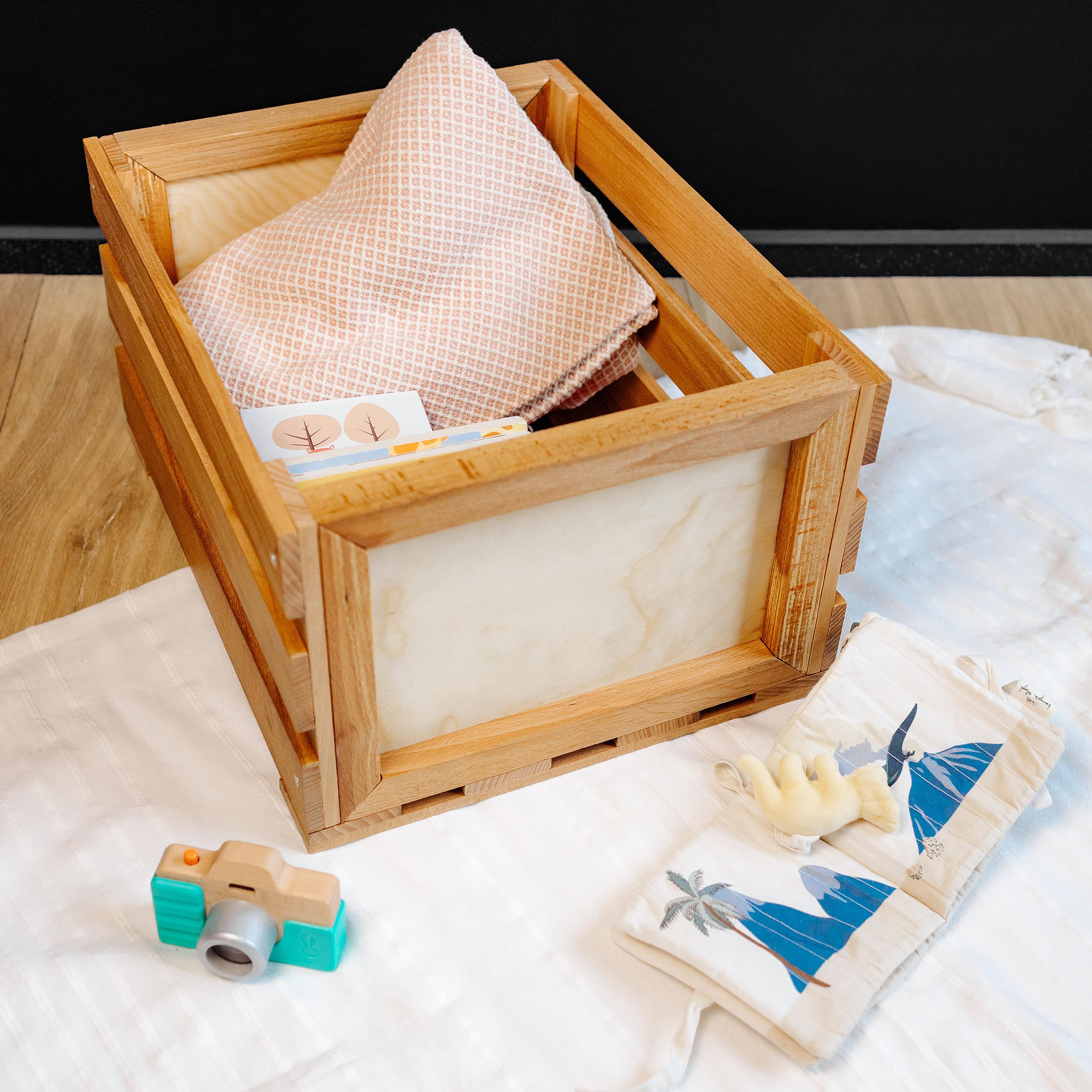 Creative Deco Caisse Bois Vinyles Hêtre 46x36x25cm