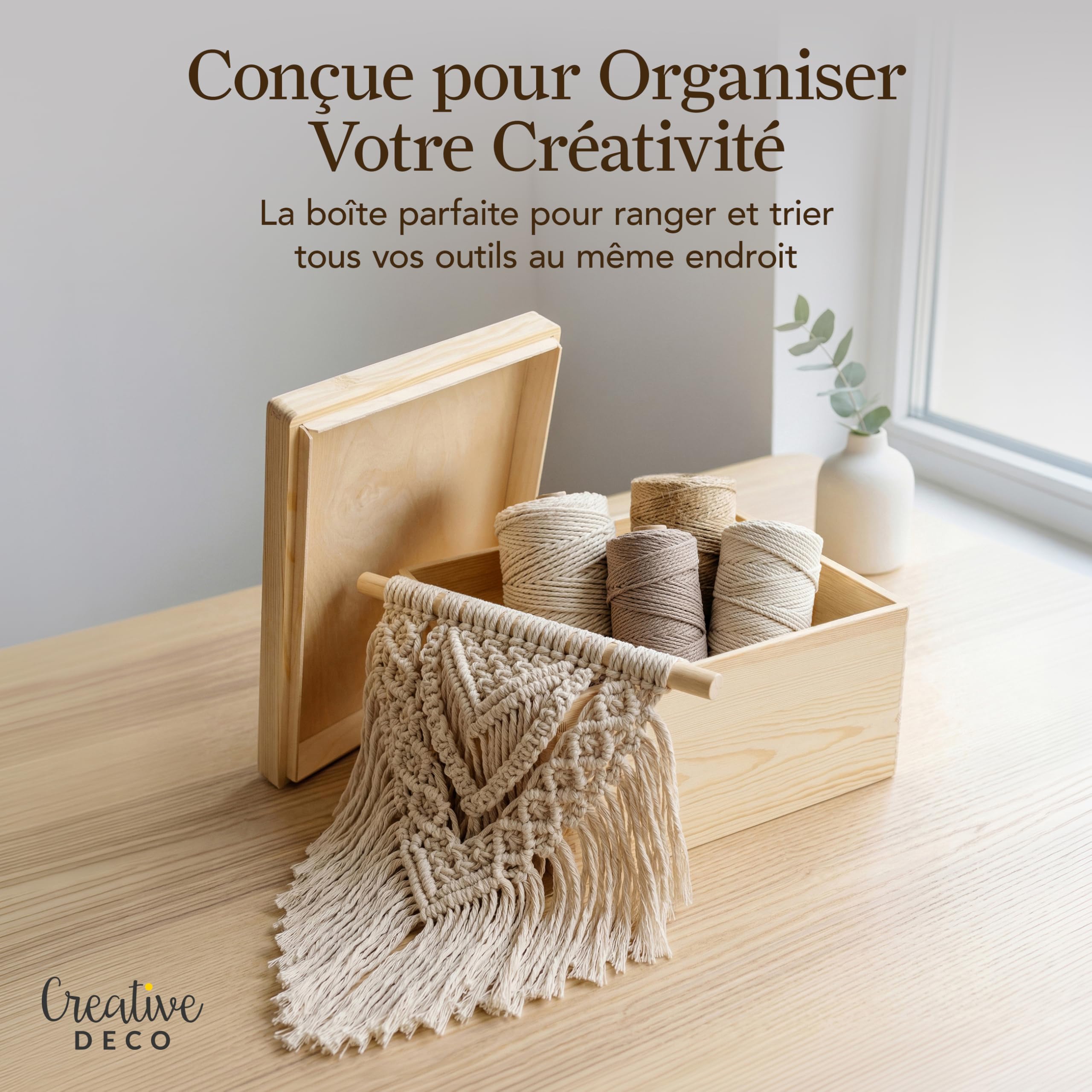 Creative Deco Boîte Rangement Bois Brut 40x30x22 cm