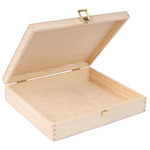 Creative Deco Boîte rangement bois 29x25 cm couvercle serrure brut