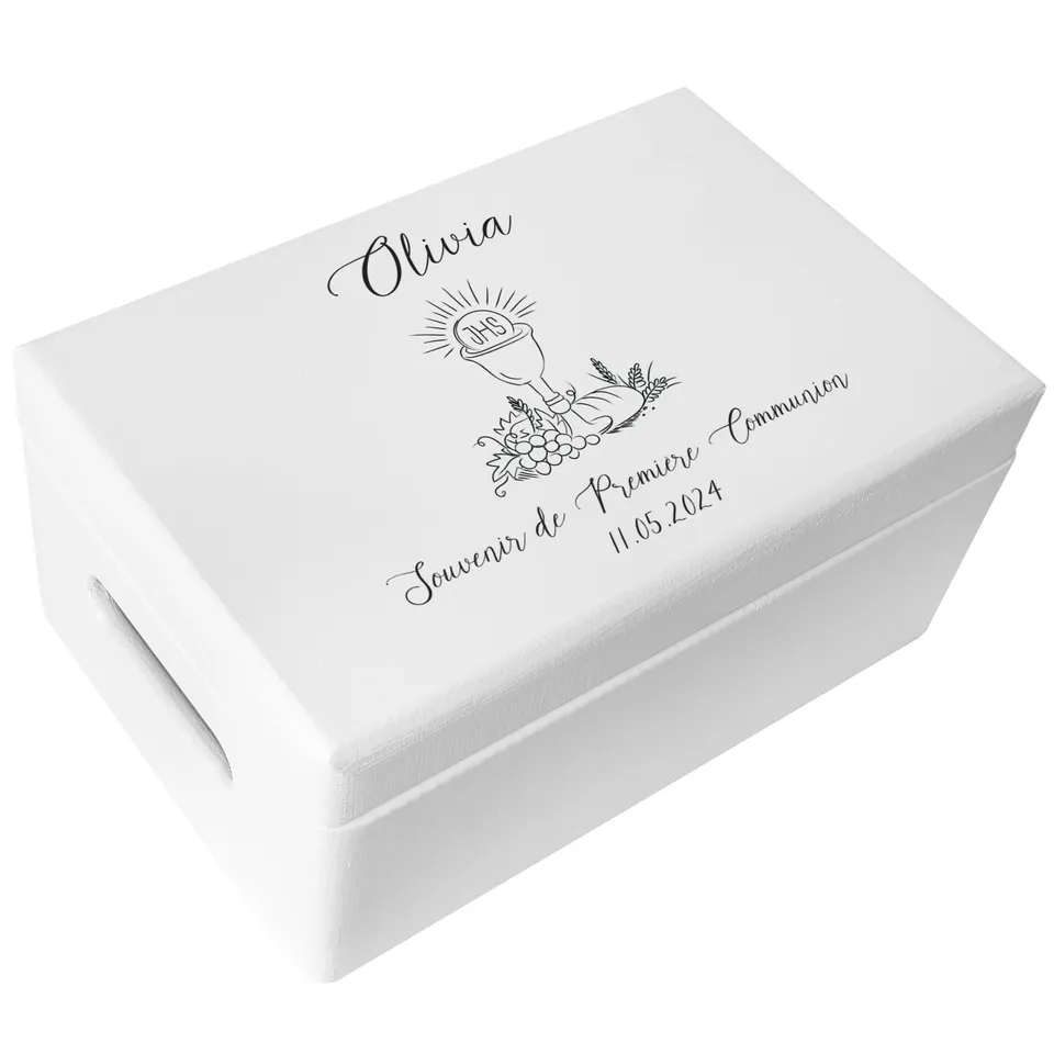Creative Deco Boîte Souvenir Communion Bois 30cm Personnalisée