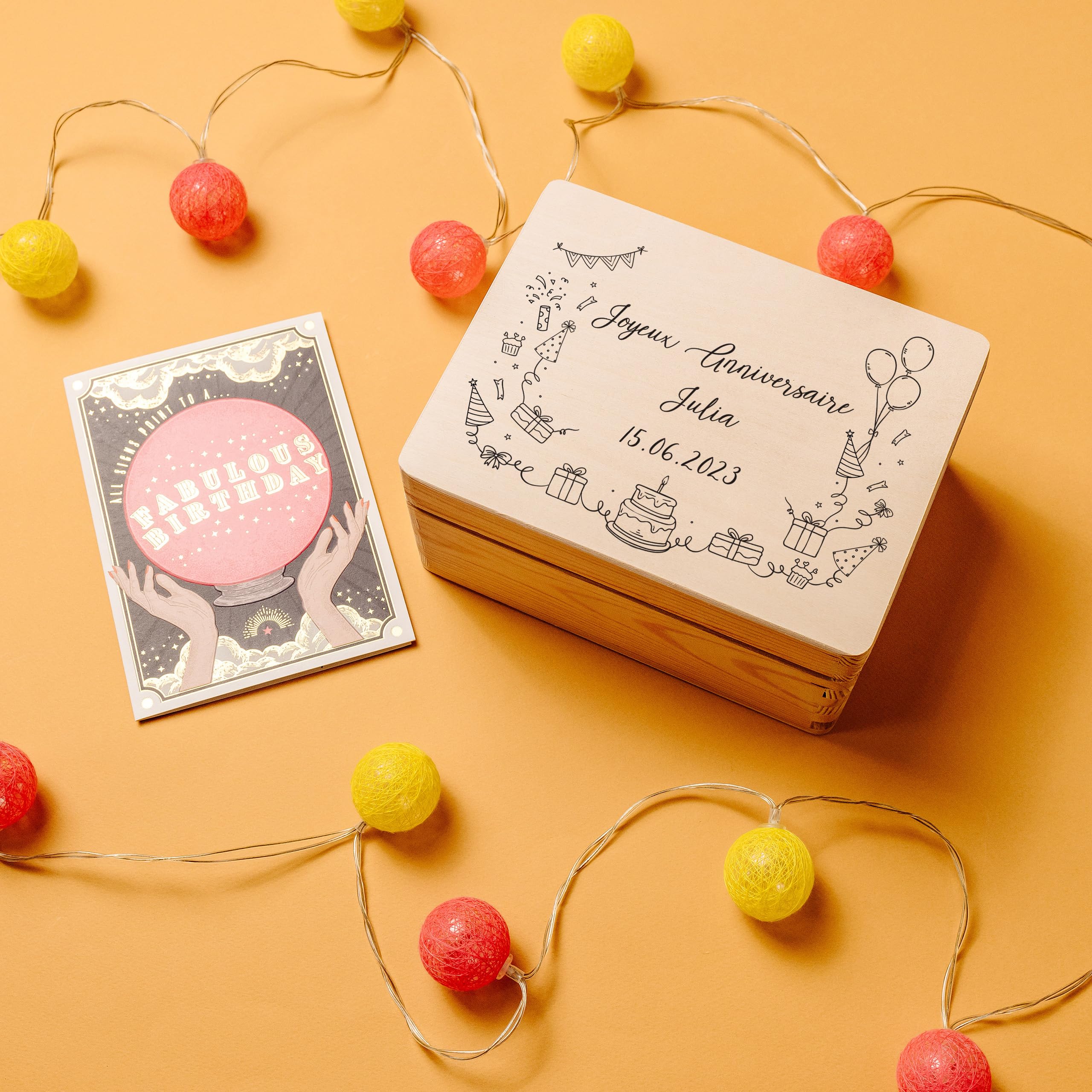 Creative Deco Boîte bois personnalisée anniversaire 19,5 cm