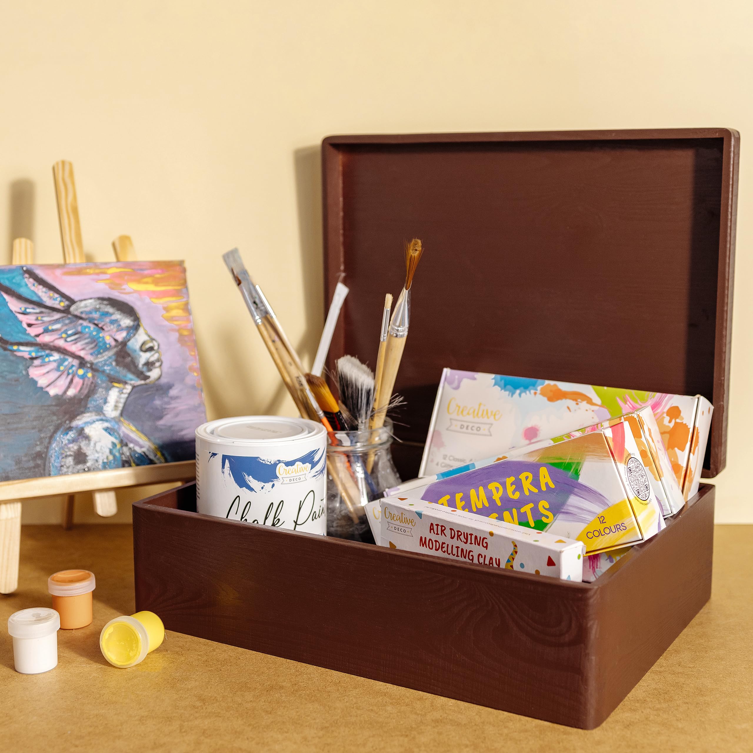 Creative Deco Boîte 40x30x14 cm Boîte Bois Brut Couvercle
