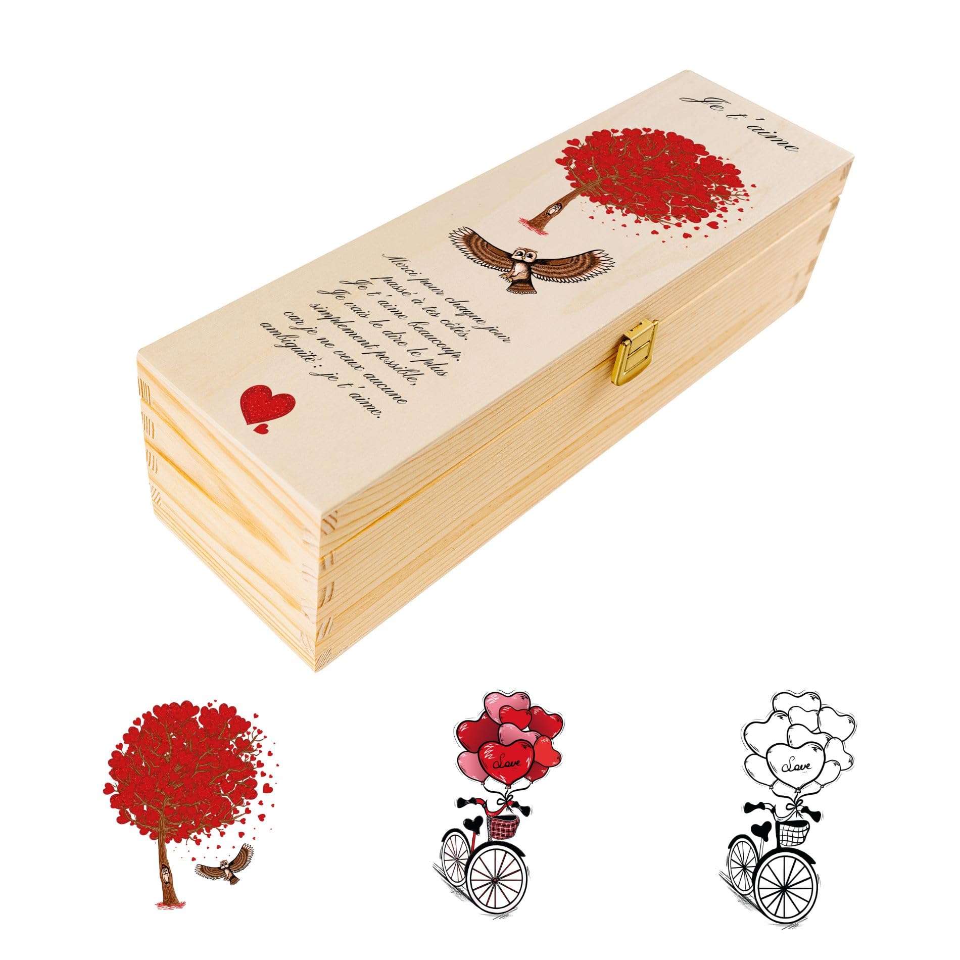 Creative Deco Boîte à Vin Bois Personnalisée Saint Valentin 1 Bouteille