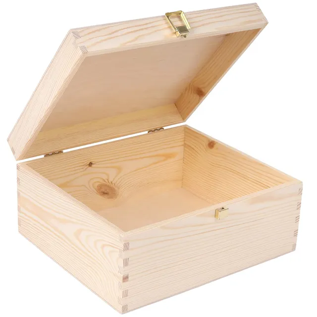 Creative Deco Boîte Bois Brut Couvercle Serrure 29x25x14 cm