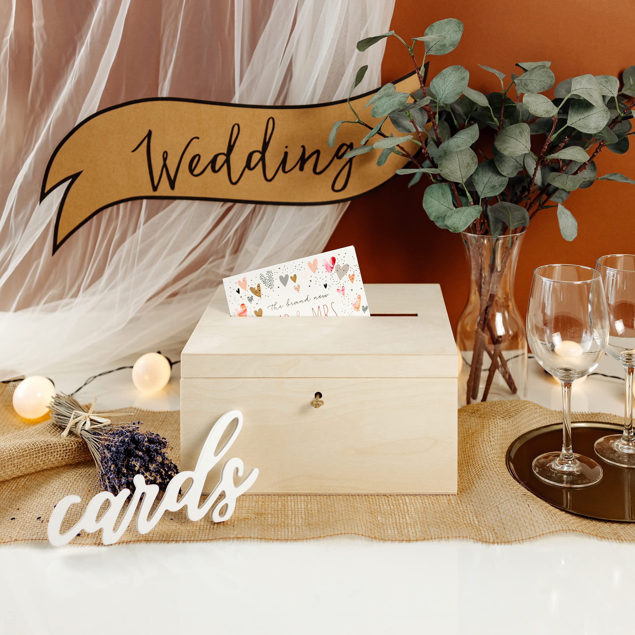 Creative Deco Urne bois 29x25x15 cm couvercle clé naturel
