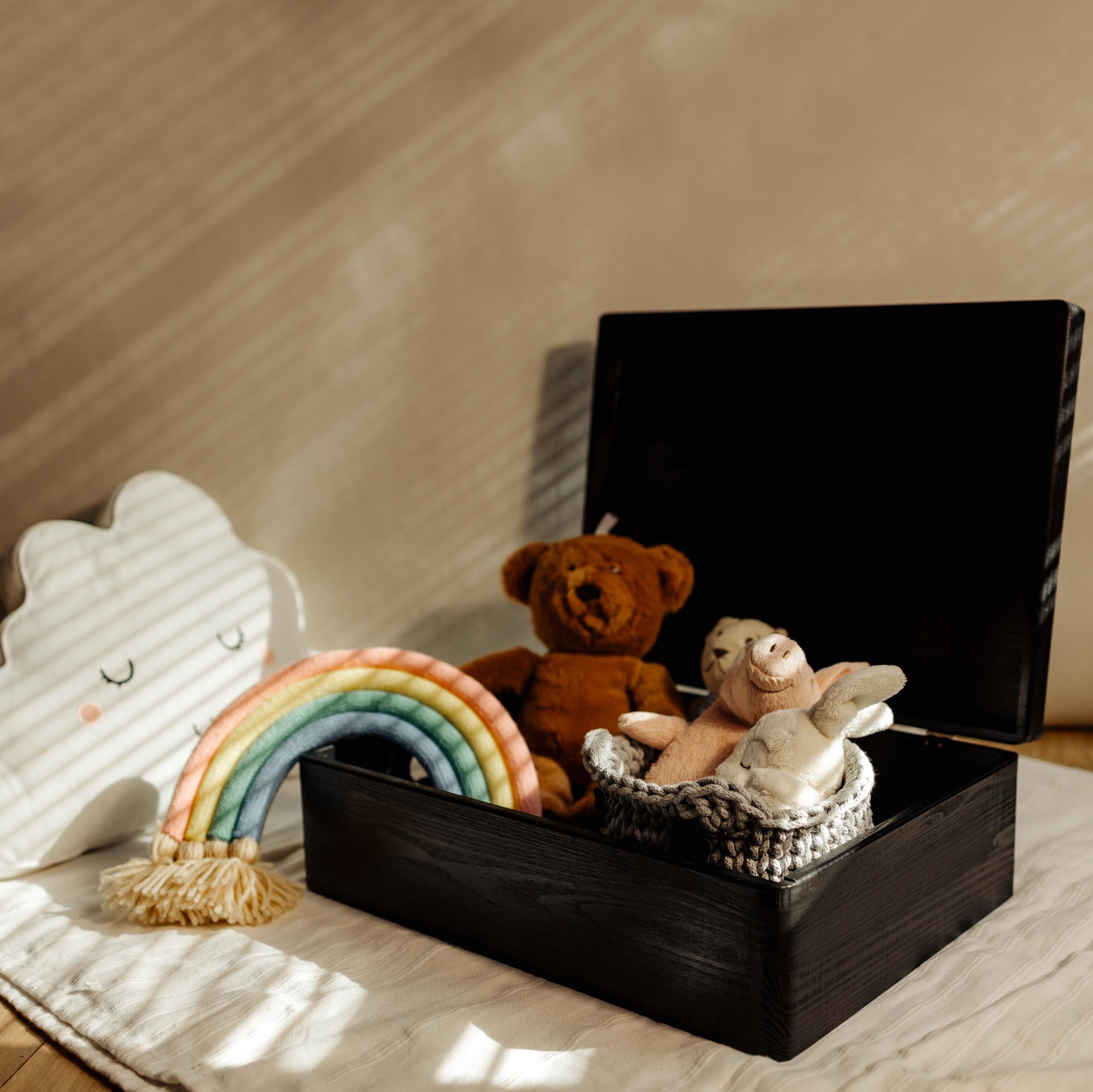 Creative Deco Boîte Rangement Bois Noir 40x30x14 cm à Décorer