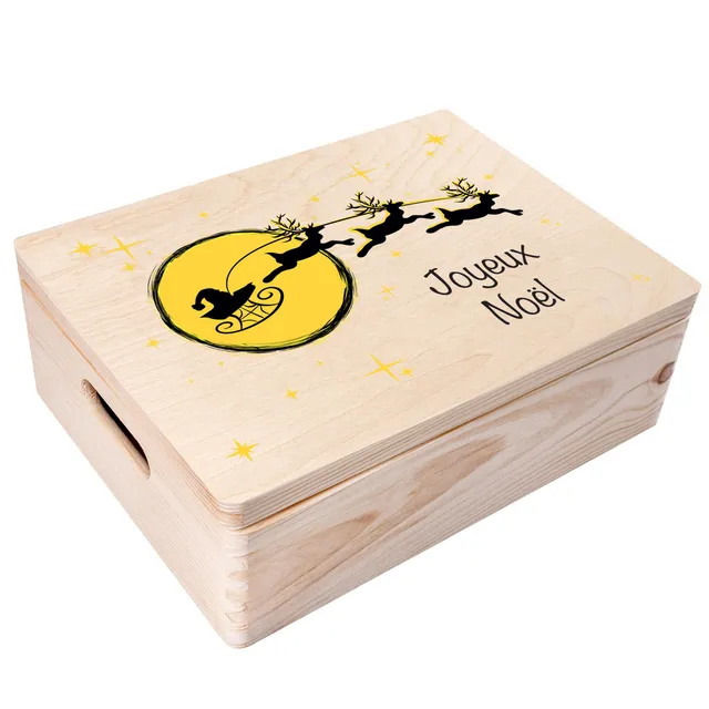 Creative Deco Boîte Bois Noël Traîneau 40x30 cm