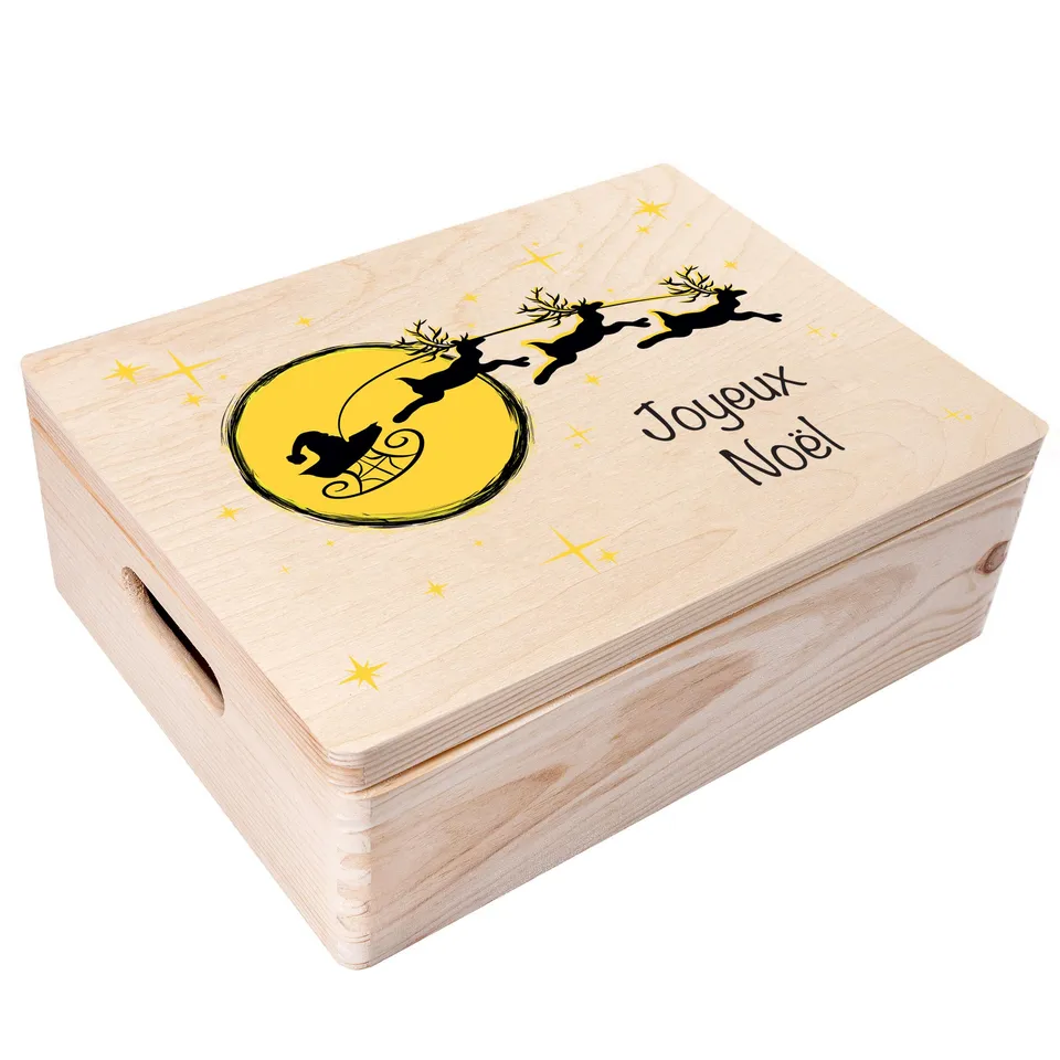 Creative Deco Boîte Bois Noël Traîneau 40x30 cm