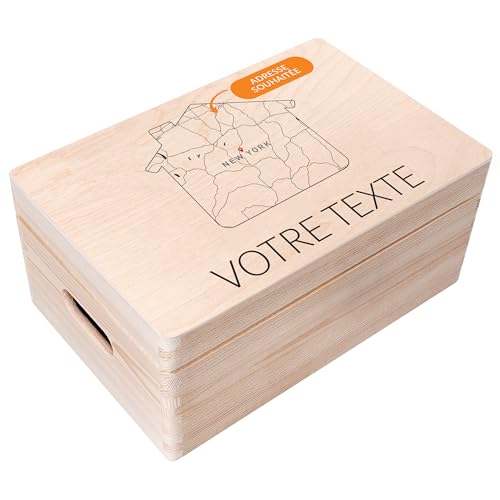Creative Deco Carte Coordonnées boîte bois maison 30x20 cm