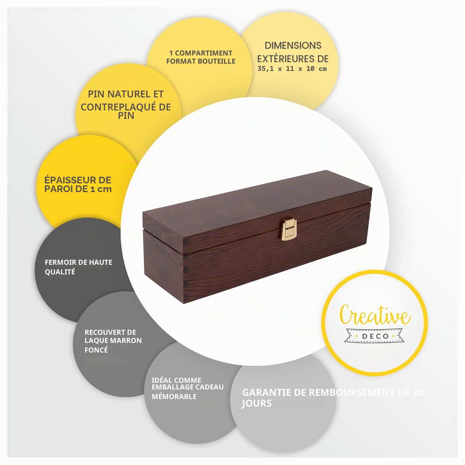 Creative Deco Caisse Vin Bois 1 Bouteille Marron 36x11 cm