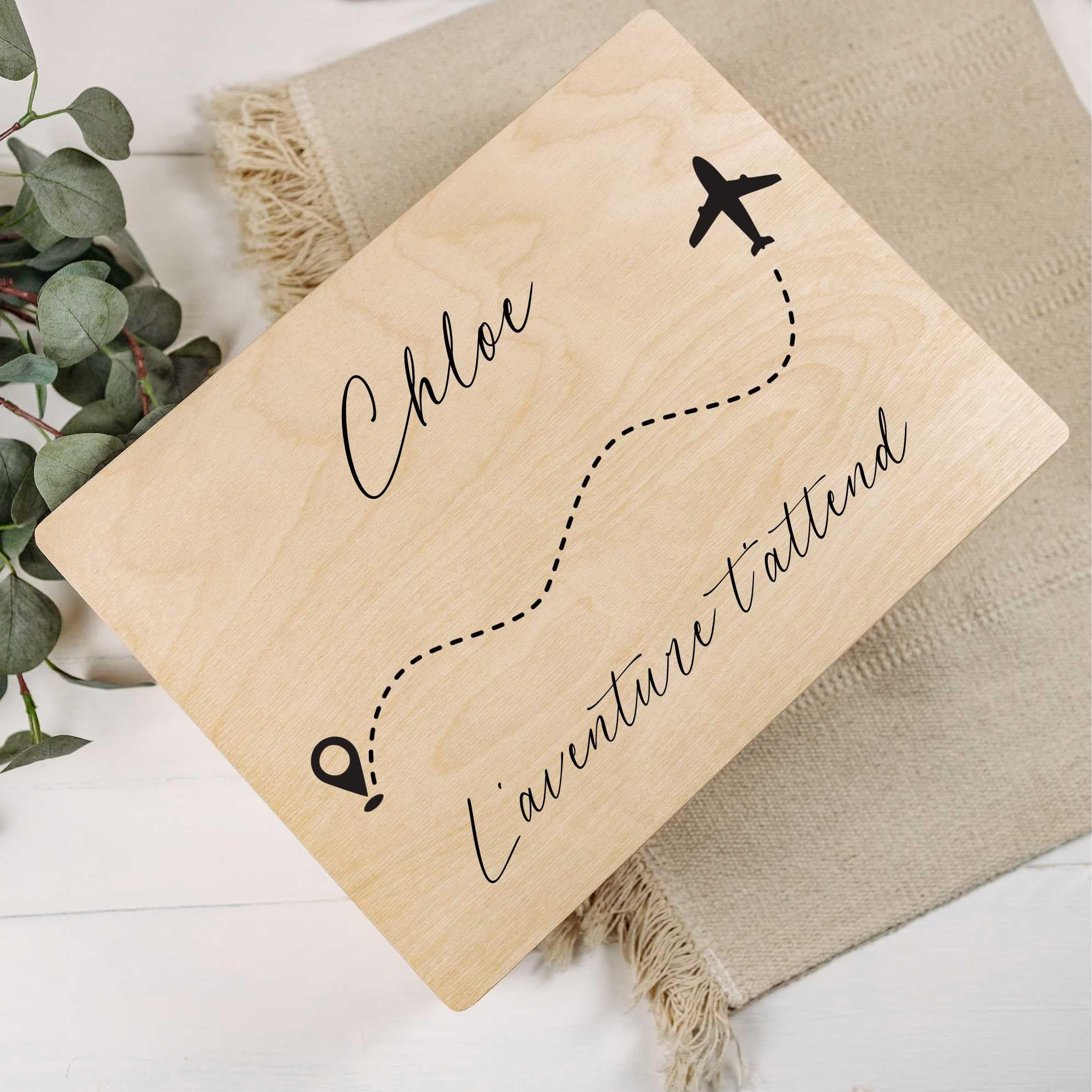 Creative Deco Coffret Bois Voyage Avion 40x30x14 cm