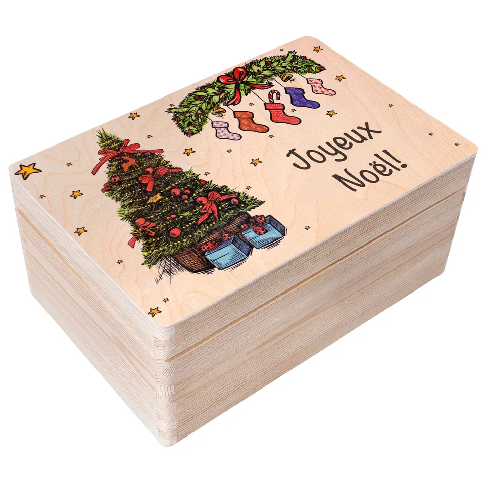Creative Deco Sapin de Noël boîte en bois personnalisée 30x20x14
