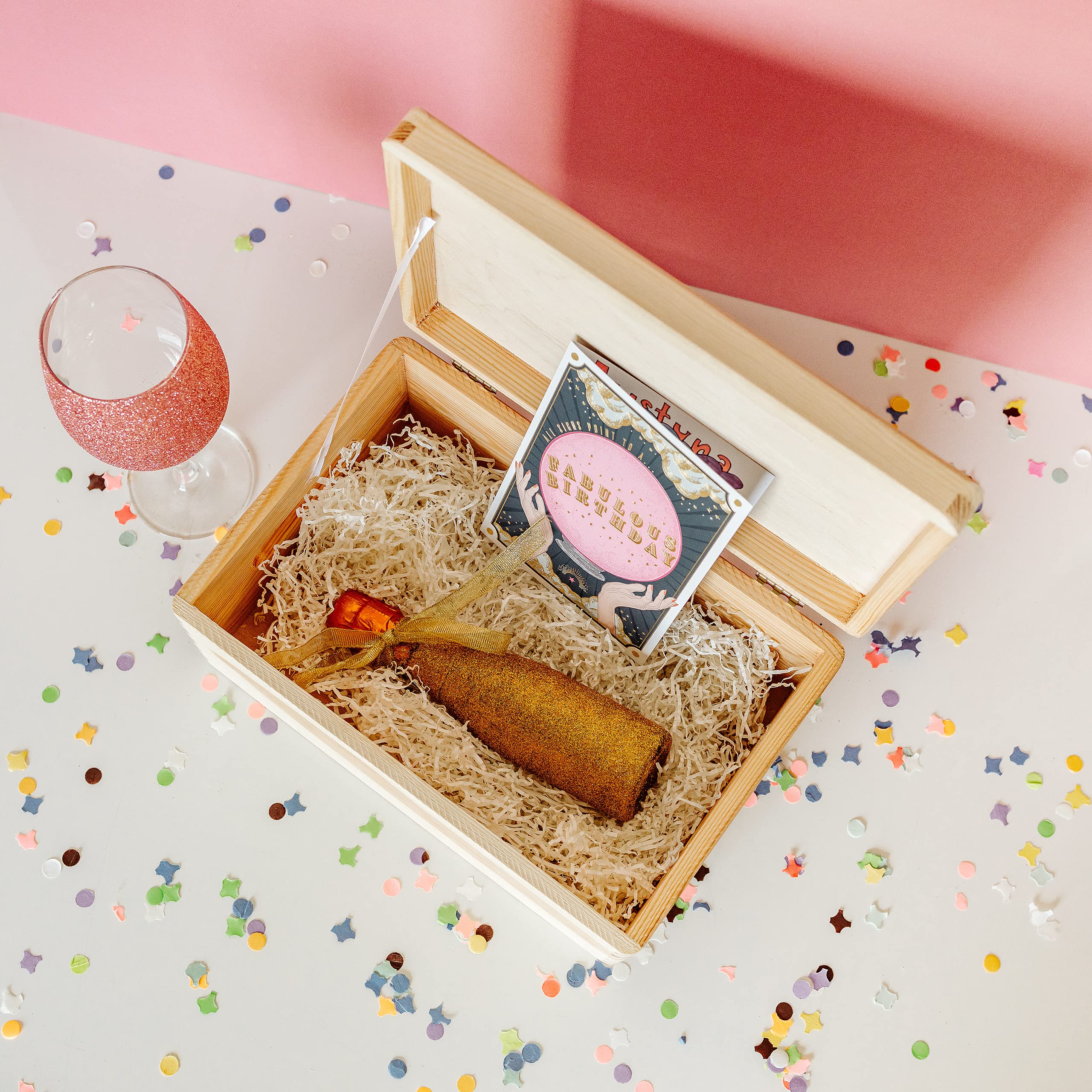 Creative Deco Boîte Bois Anniversaire Bouteille 30x20 cm Gravée