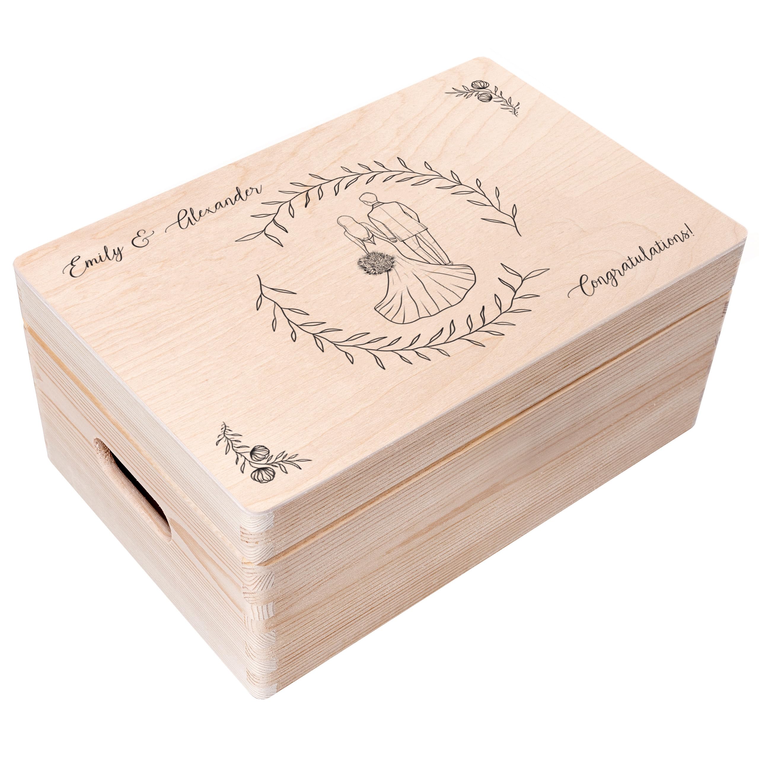 Creative Deco Boîte Mariage Voiture 30x20x14 cm bois gravé