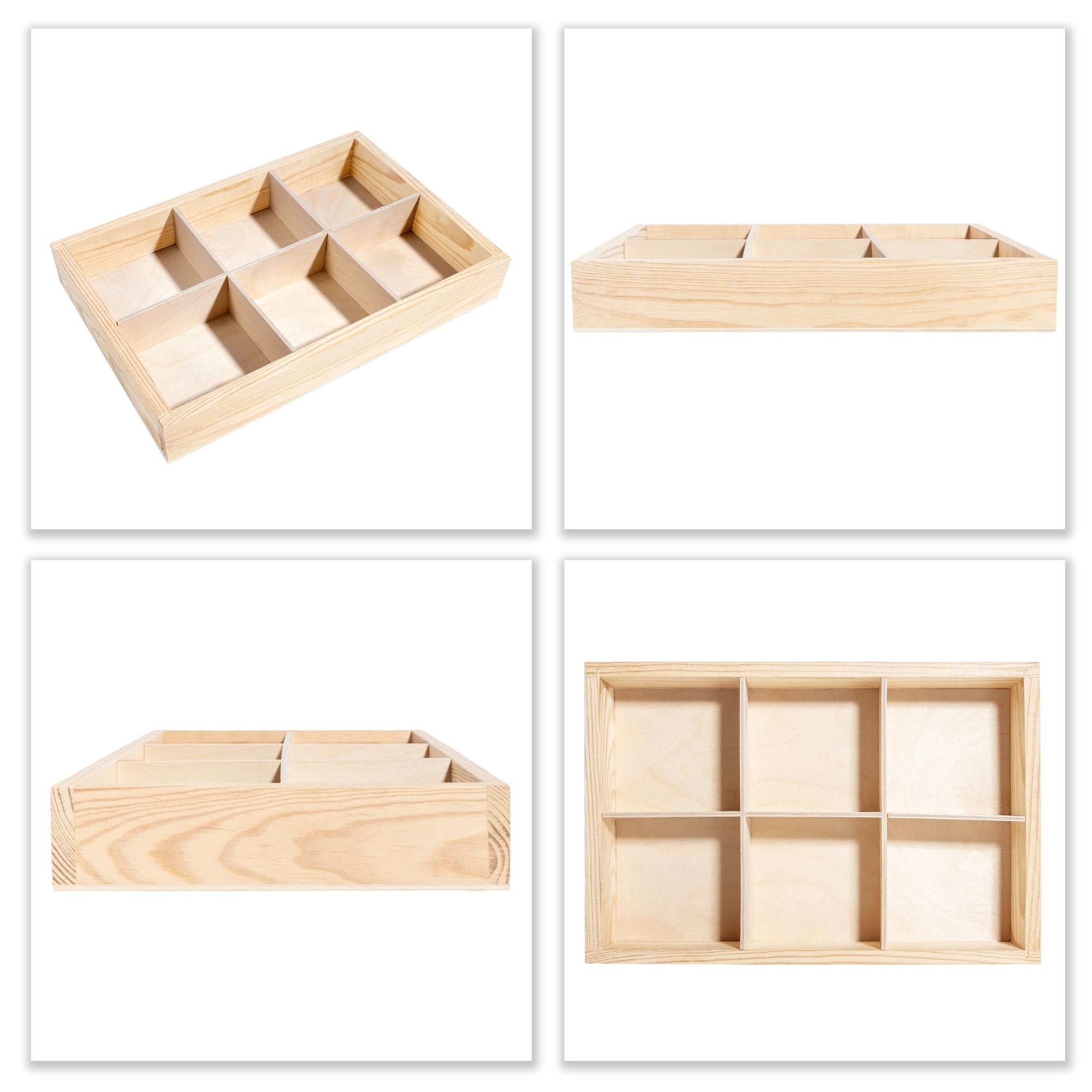 Creative Deco Wood products petit plateau bois 6 compartiments brut