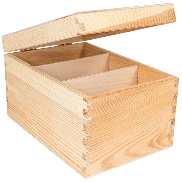 Creative Deco Boîte Bois CD DVD 16x24 cm 3 Compartiments Brute