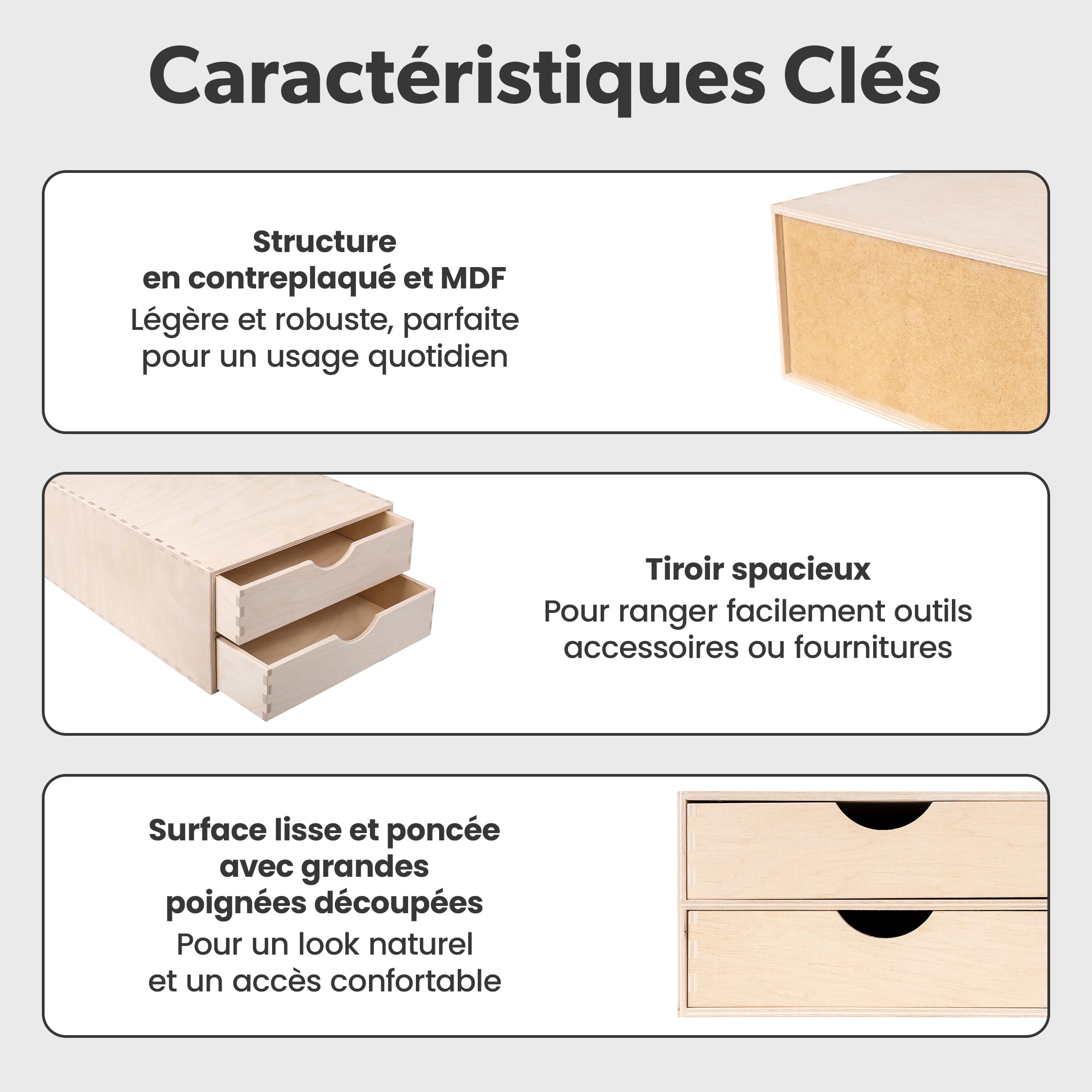 Creative Deco Petite Commode Bois 2 Tiroirs 33x25cm à Peindre