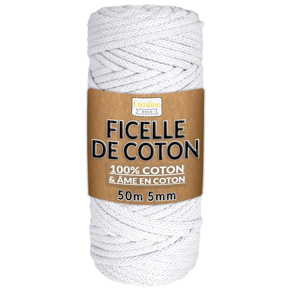 Creative Deco Corde Macramé Coton 5mm Blanc 50m