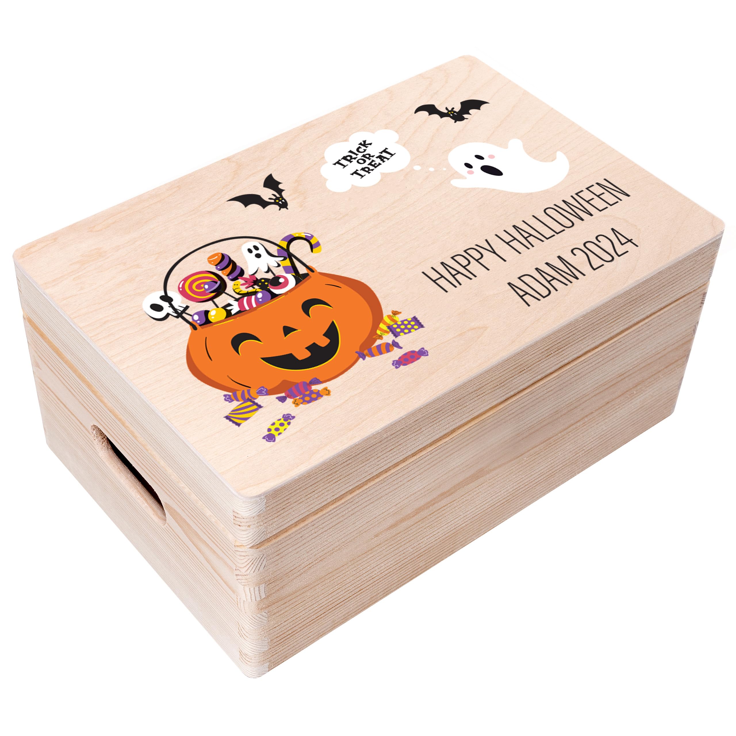 Creative Deco Boîte en bois citrouille 40x30x14 Halloween