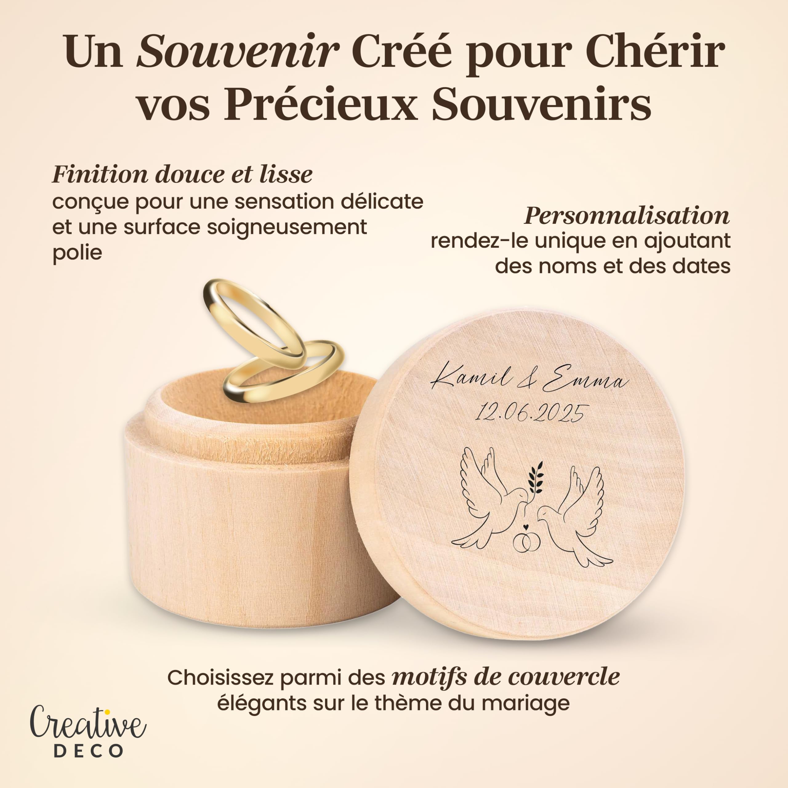Creative Deco Boîte Bois Mariage Personnalisée 5,5 cm