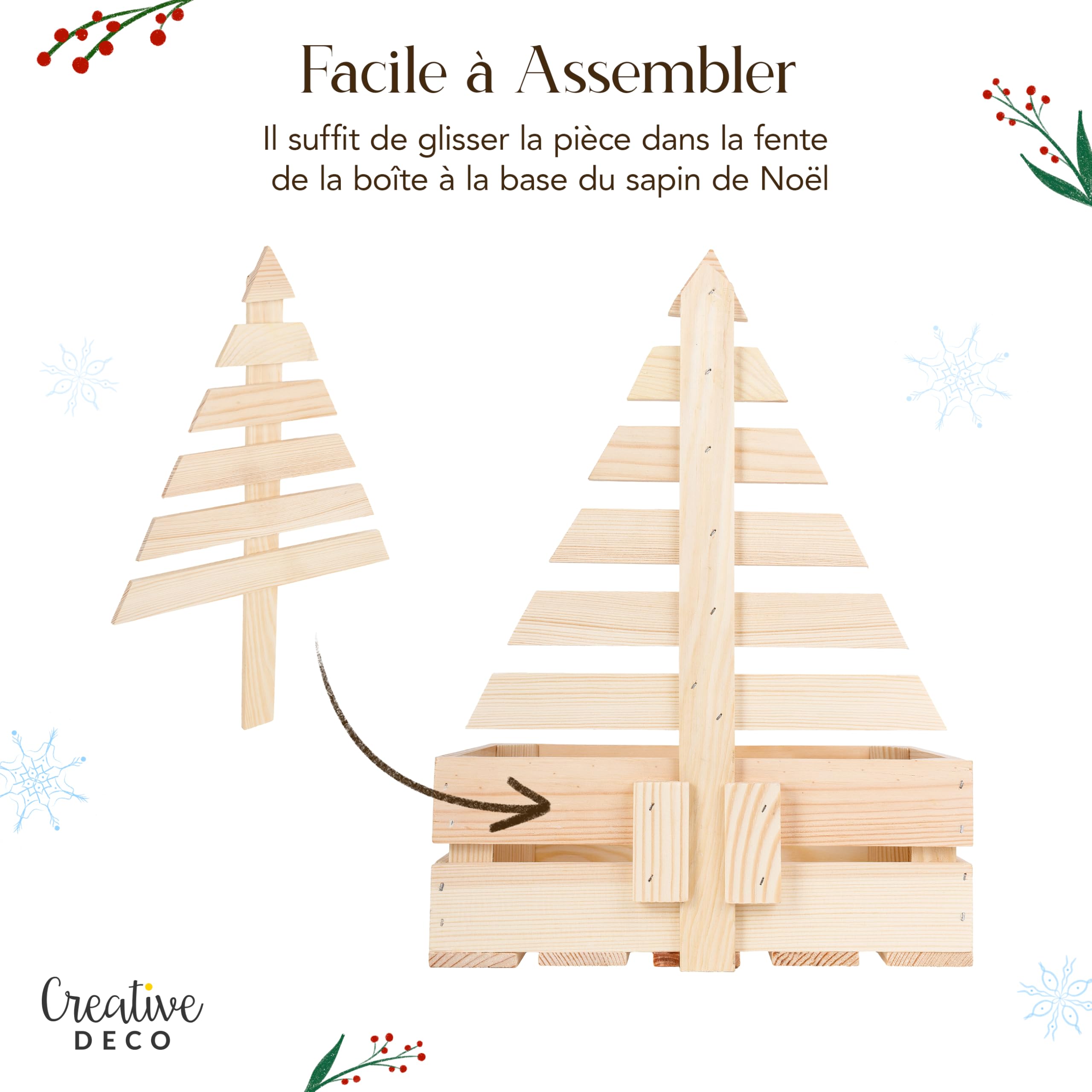 Creative Deco coffret bois sapin Noël 30x20 cm naturel