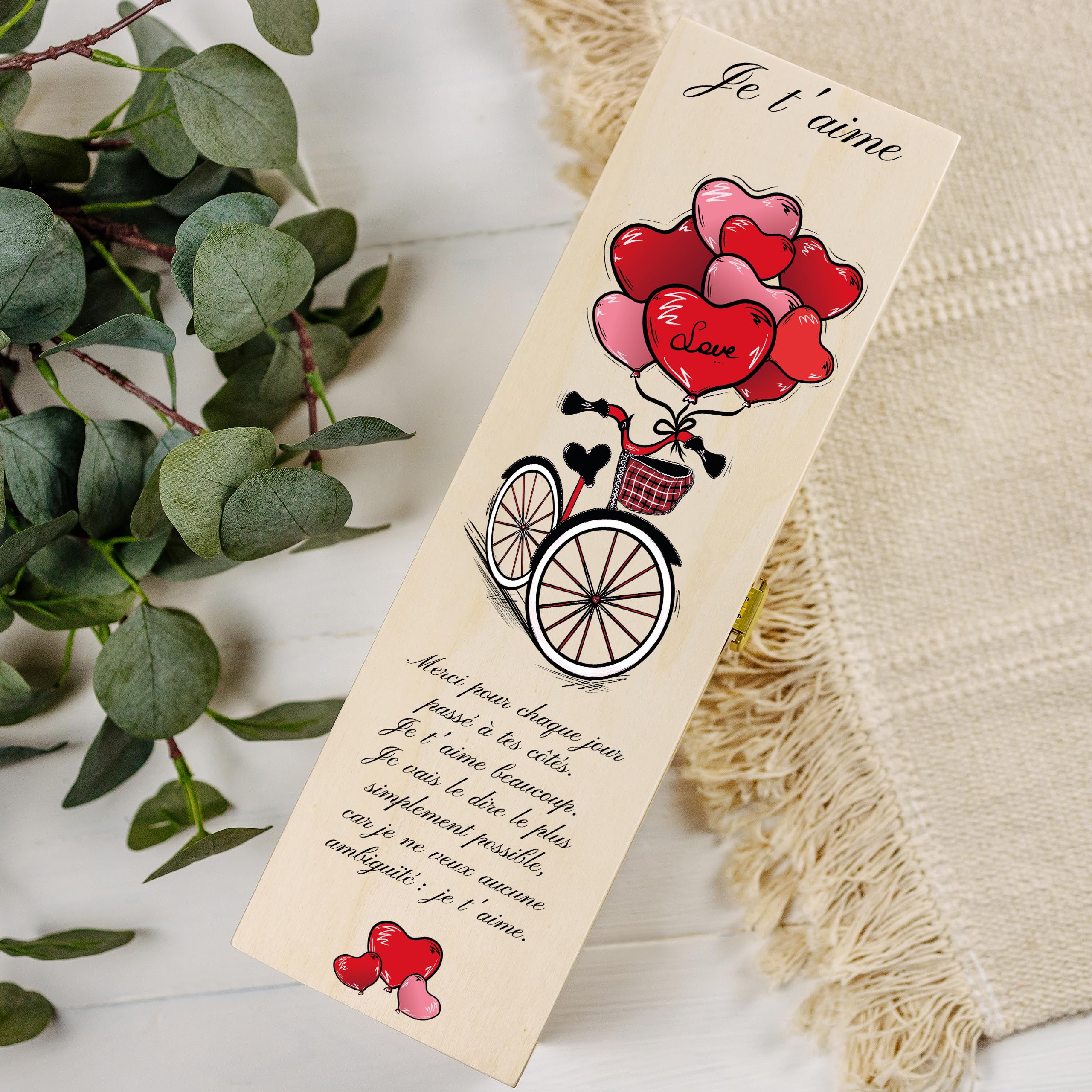 Creative Deco Boîte à Vin Bois Personnalisée Saint Valentin 1 Bouteille