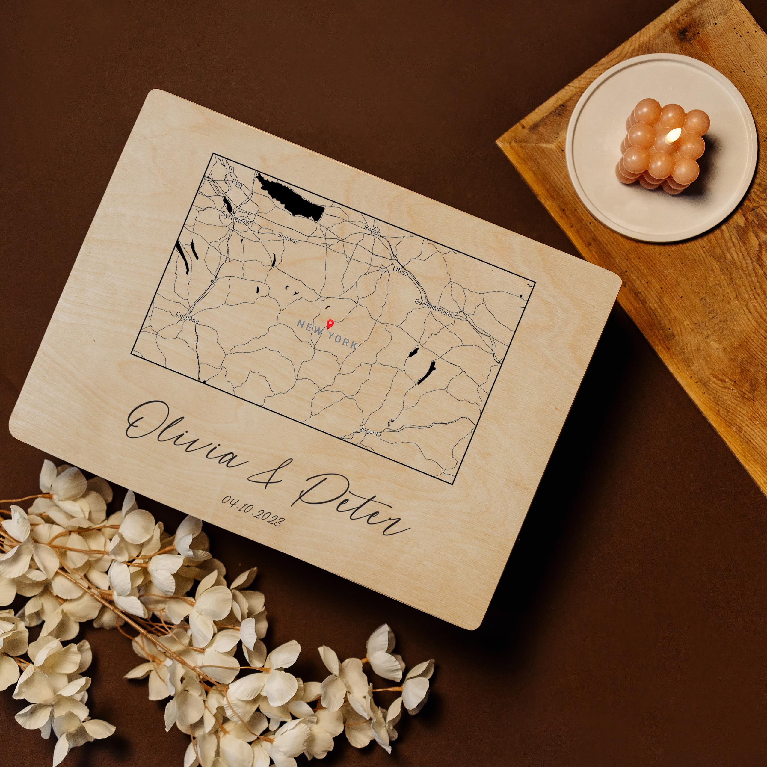 Creative Deco Carte Coordonnées boîte bois rectangle 40x30 cm