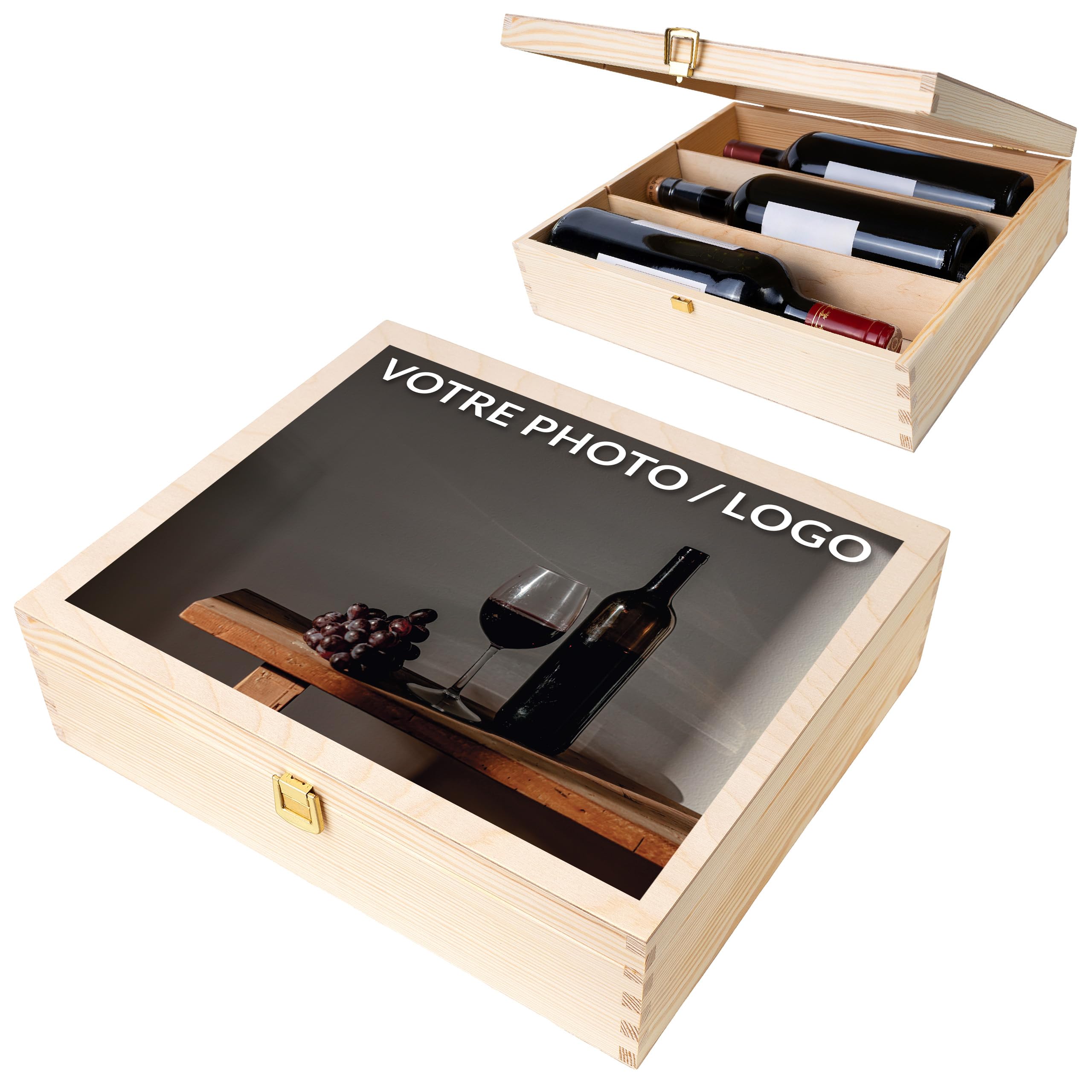 Creative Deco Boîte Vin Bois Texte Souhaité 35 cm Cadeau