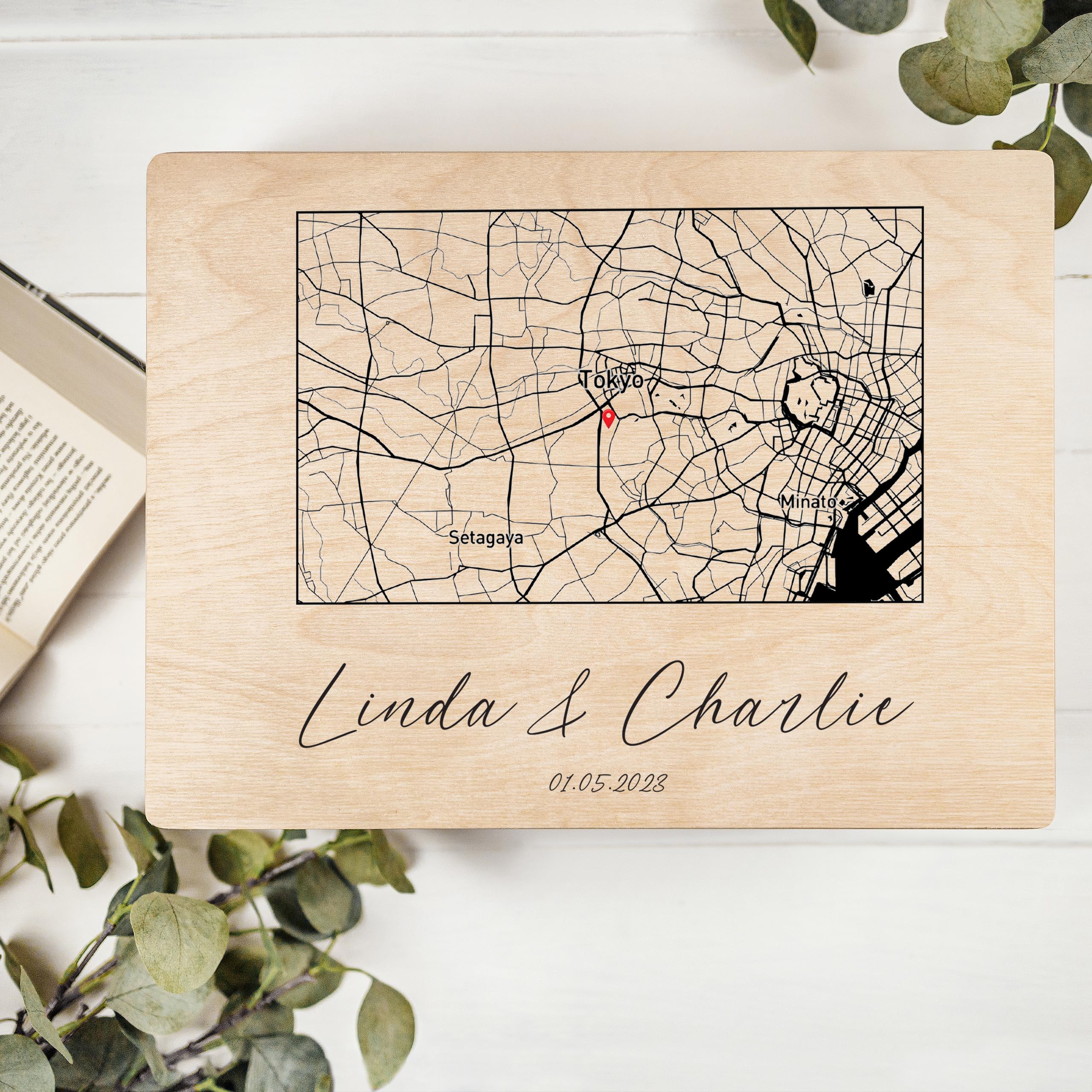 Creative Deco Carte Coordonnées boîte bois rectangle 40x30 cm