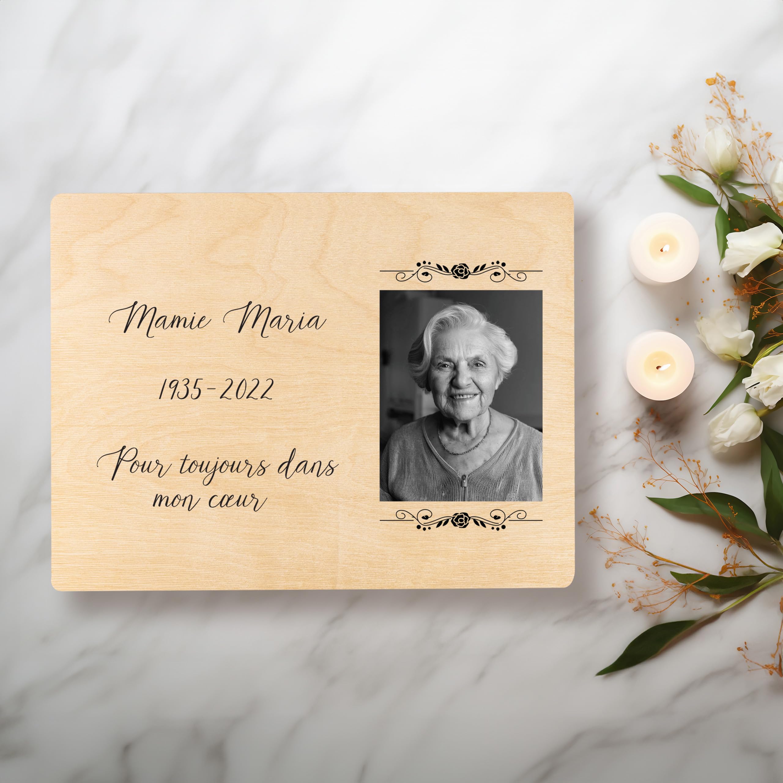 Creative Deco Boîte Deuil Bois 40x30cm Photo et Texte