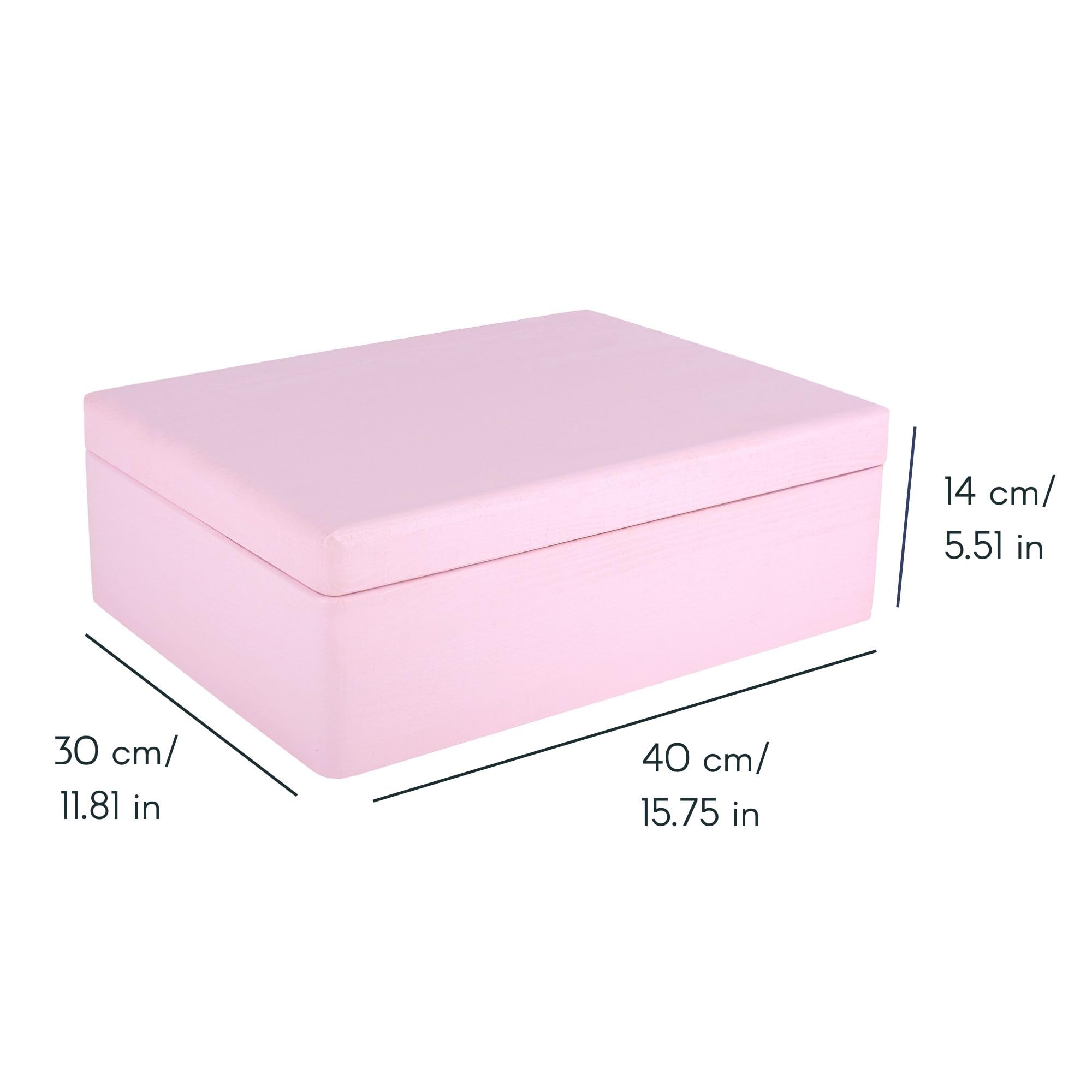 Creative Deco Wood boîte bois rose 40x30x14 cm avec couvercle brut