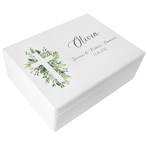 Creative Deco boîte en bois blanc communion 40x30x14 cm