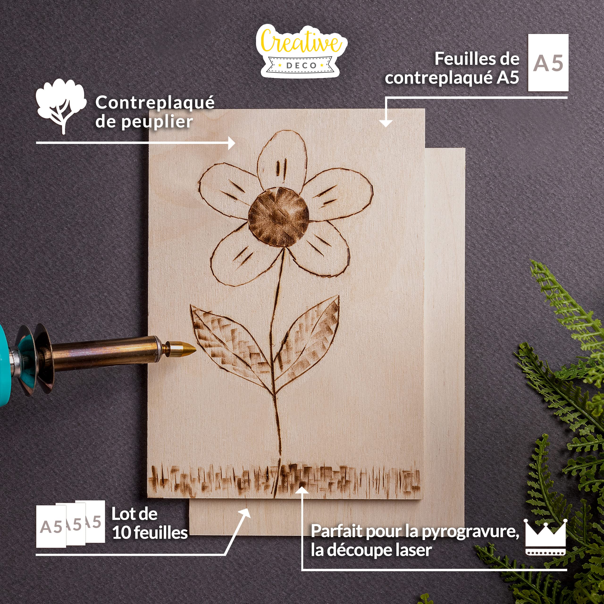 Creative Deco Contreplaqué A5 3mm planche 148x210 lot 10