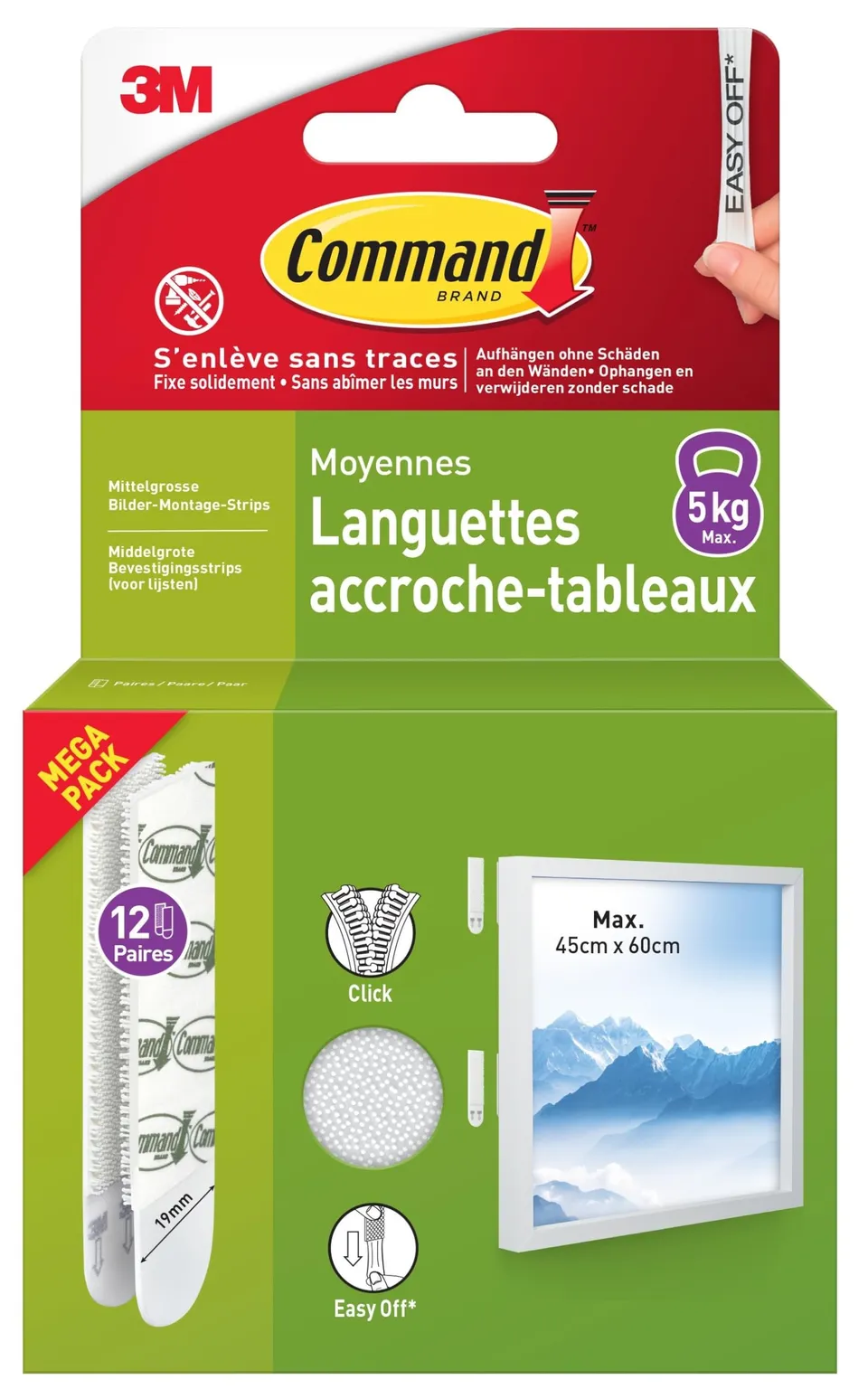 Command Moyen 12 Paires Languettes Tableau Blanc 5 kg
