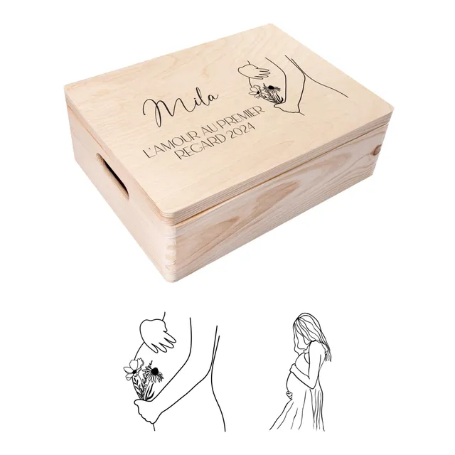 Creative Deco Boîte en bois future maman 40x30x14 personnalisée