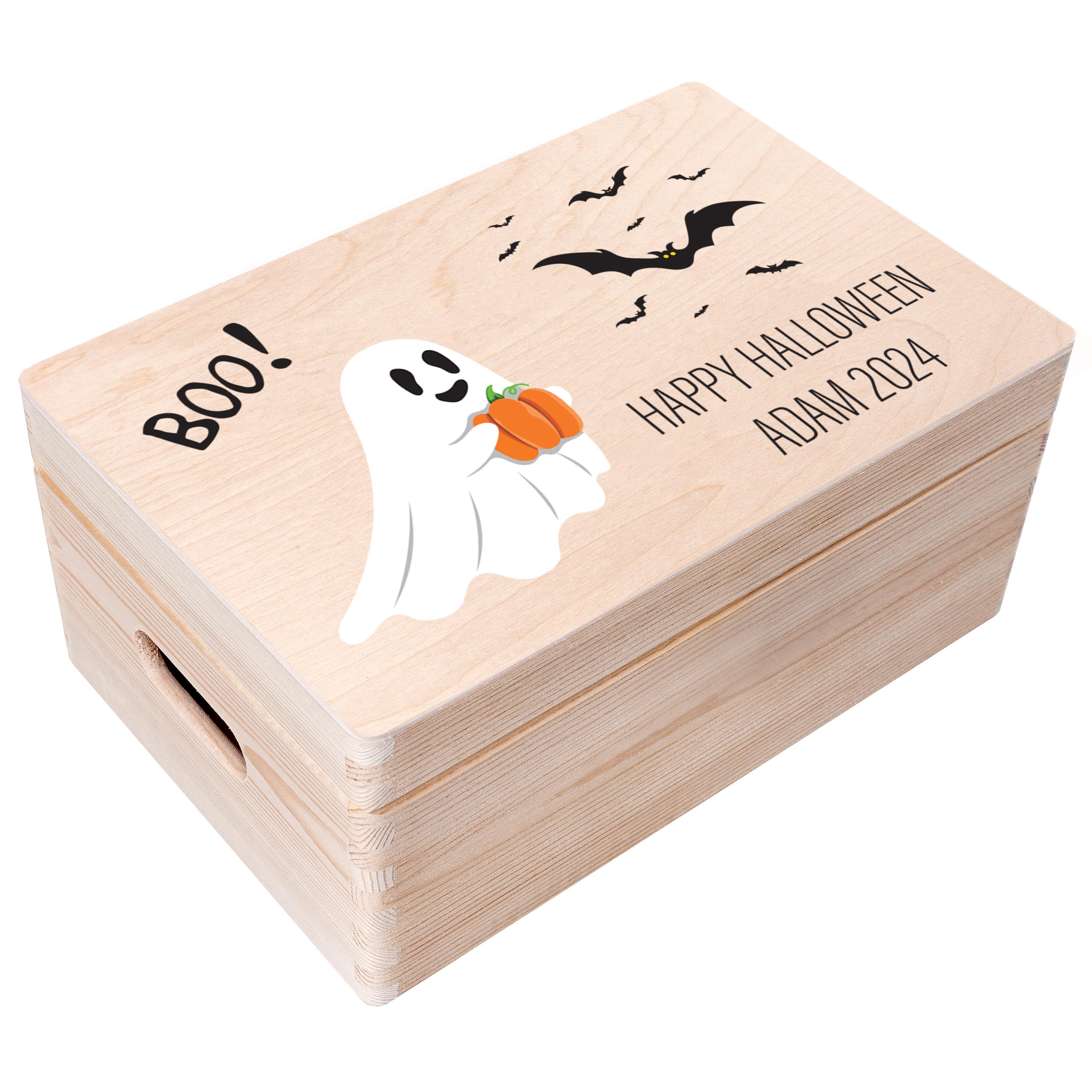 Creative Deco Boîte en bois citrouille 40x30x14 Halloween